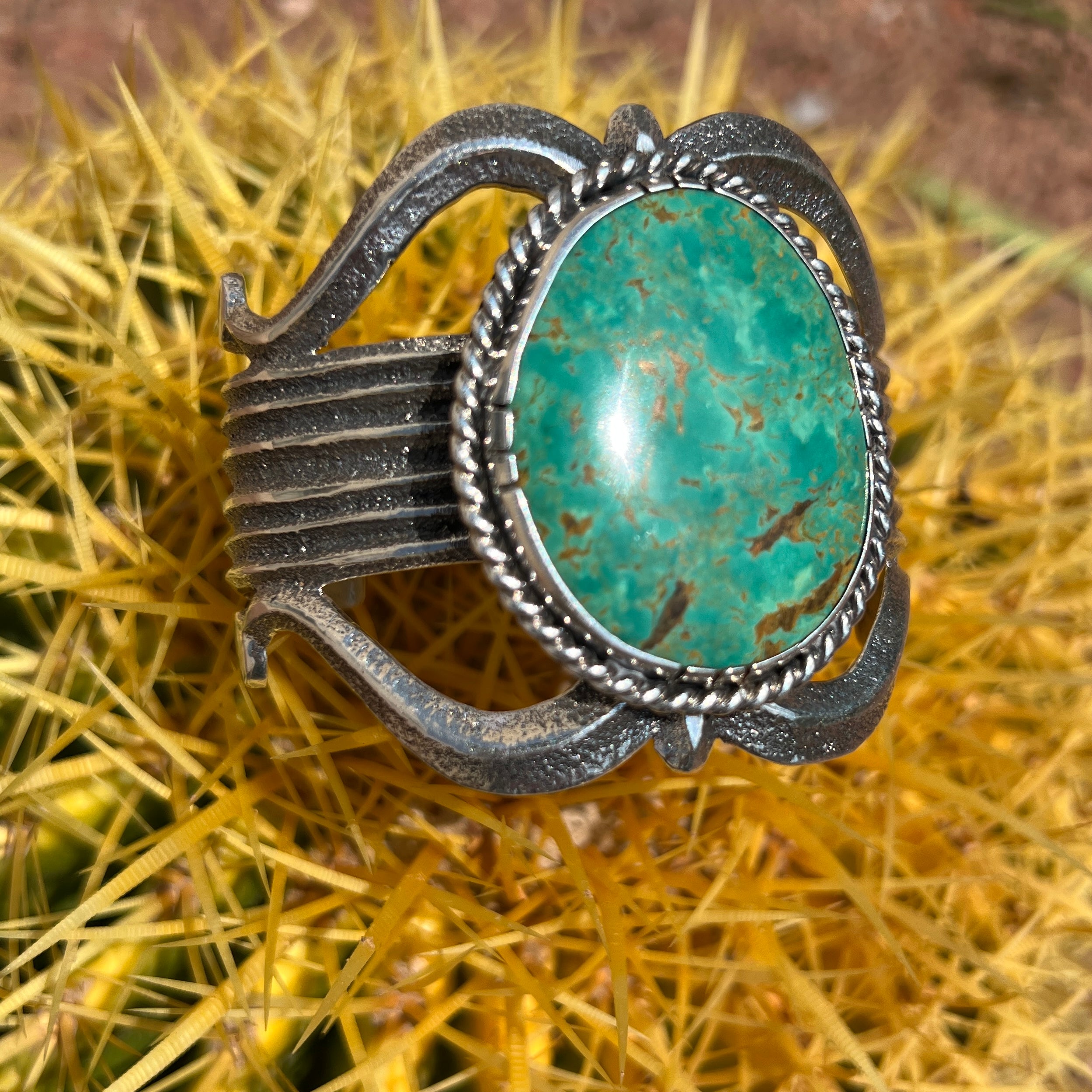Navajo Rare Royston Turquoise Silver Tufa Cast Cuff