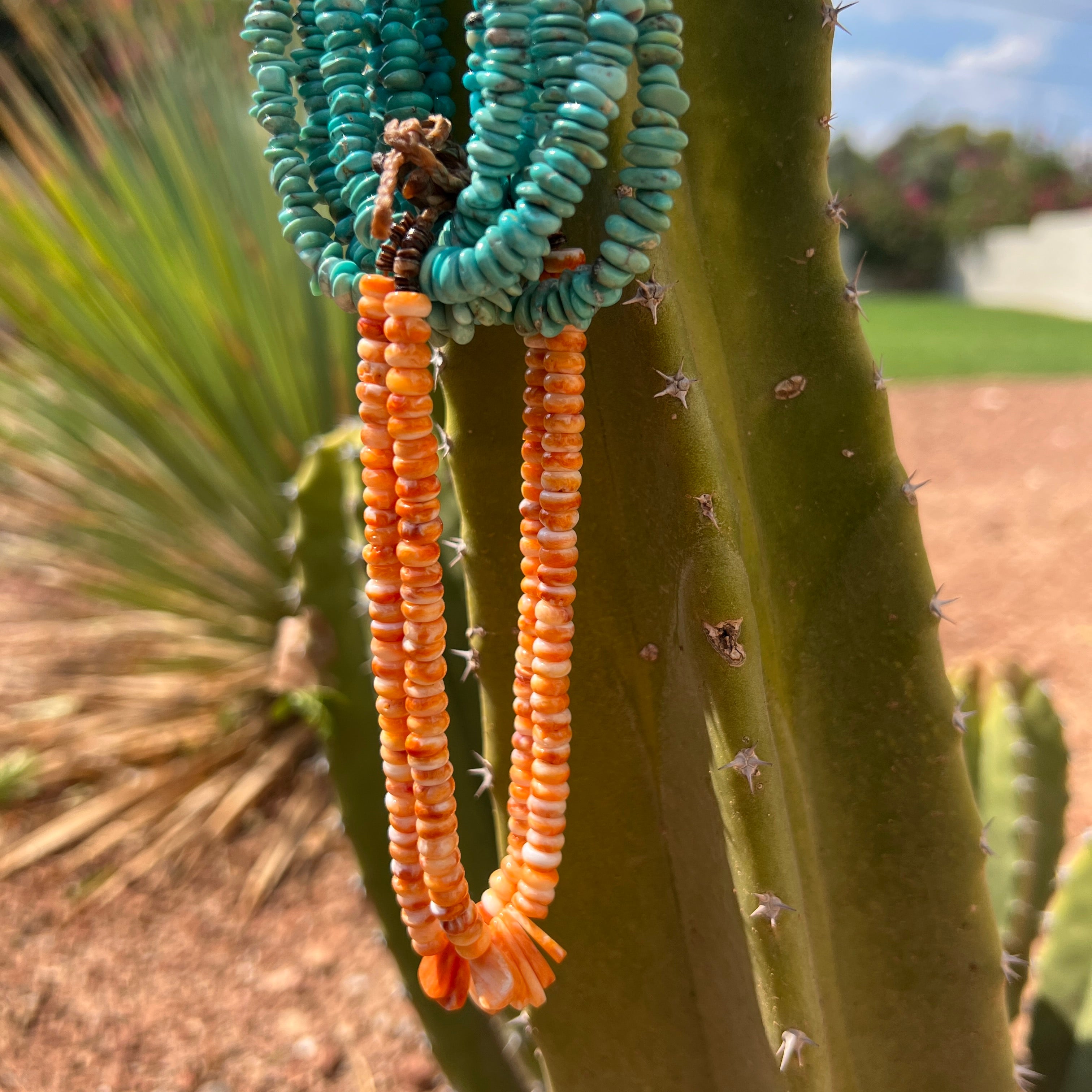 Kingman Turquoise, Heishi, and Spiny Oyster Jacla Necklace Santo Domingo