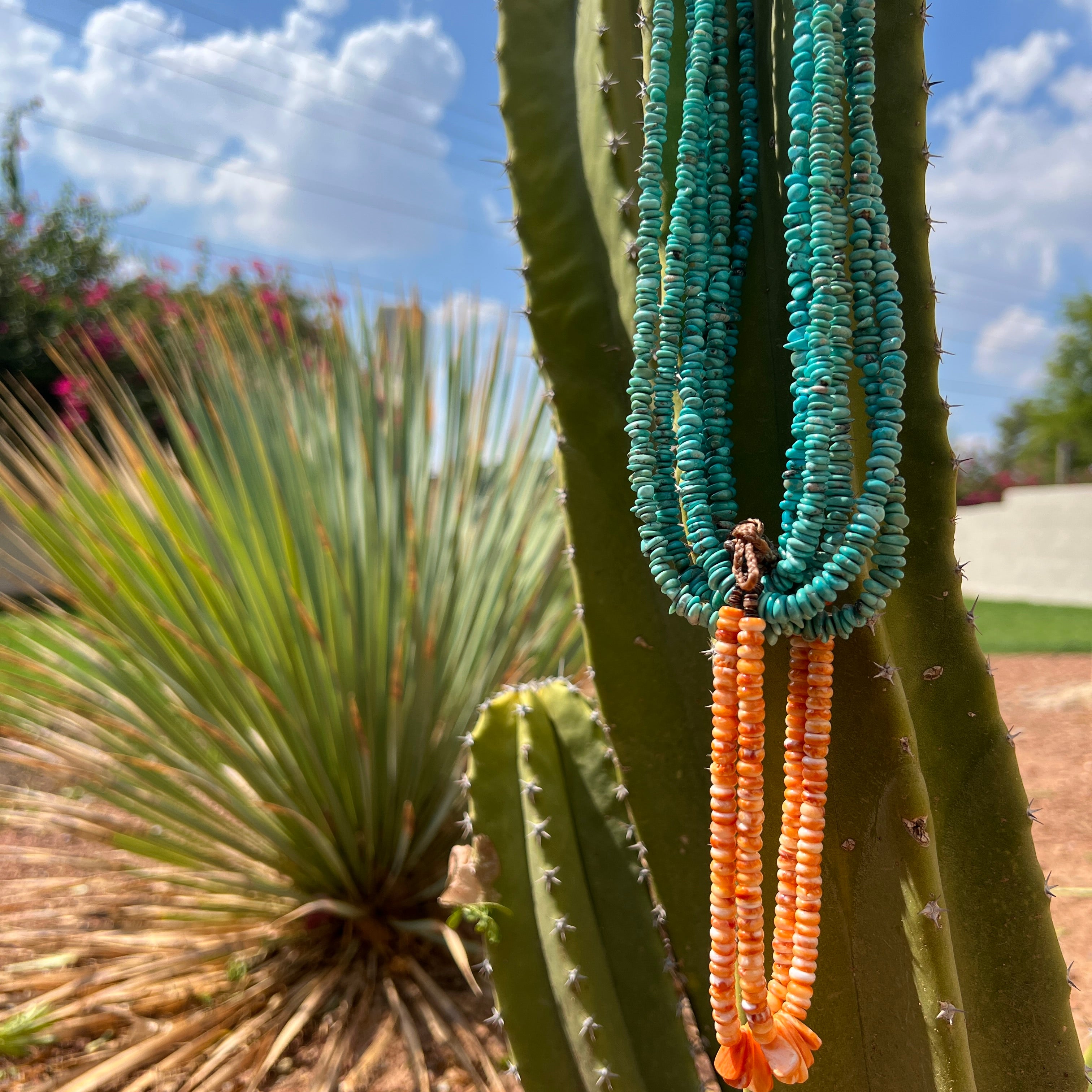Kingman Turquoise, Heishi, and Spiny Oyster Jacla Necklace Santo Domingo