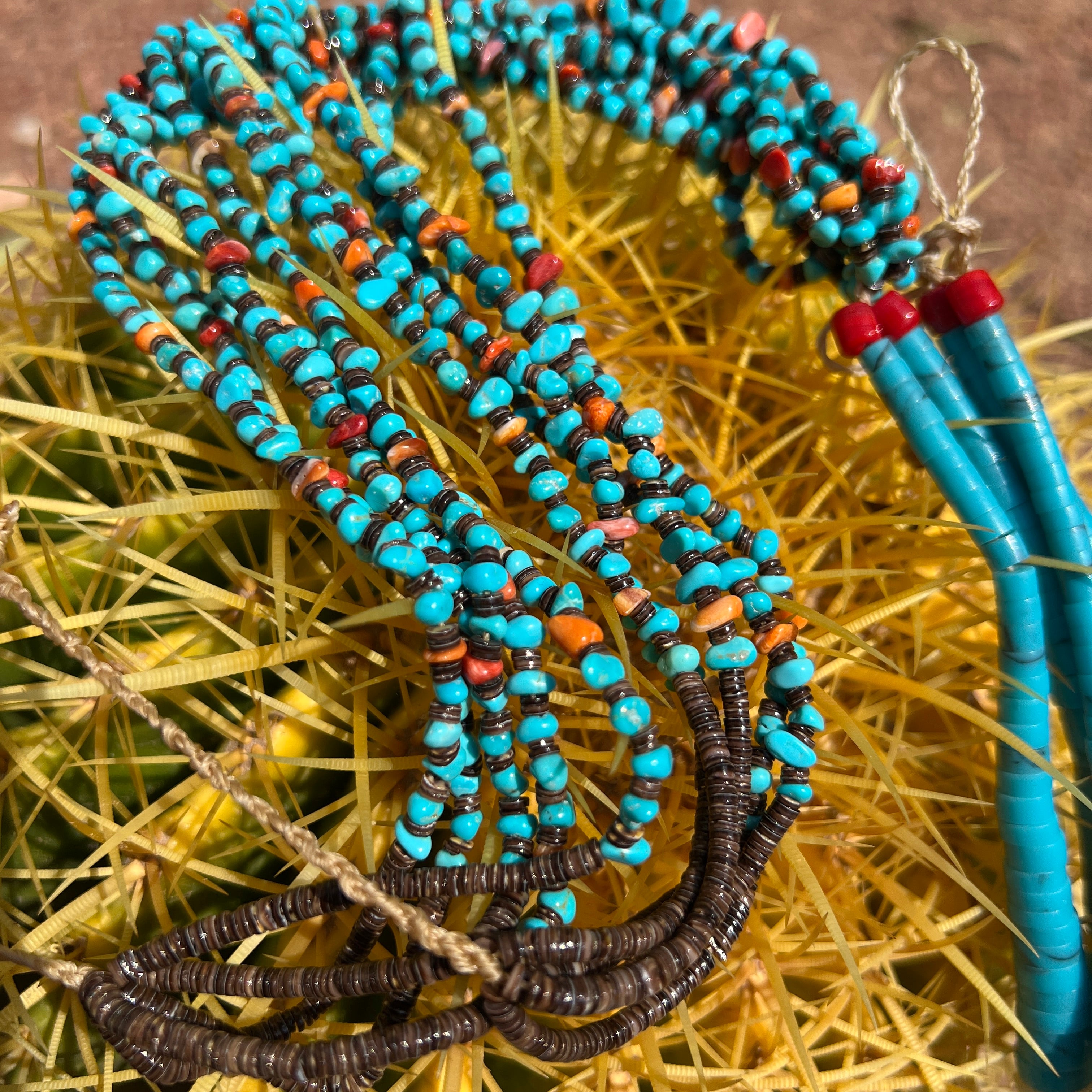 Turquoise Spiny Oyster and Baby Olive Shell Heishi Jacla Necklace Santo Domingo
