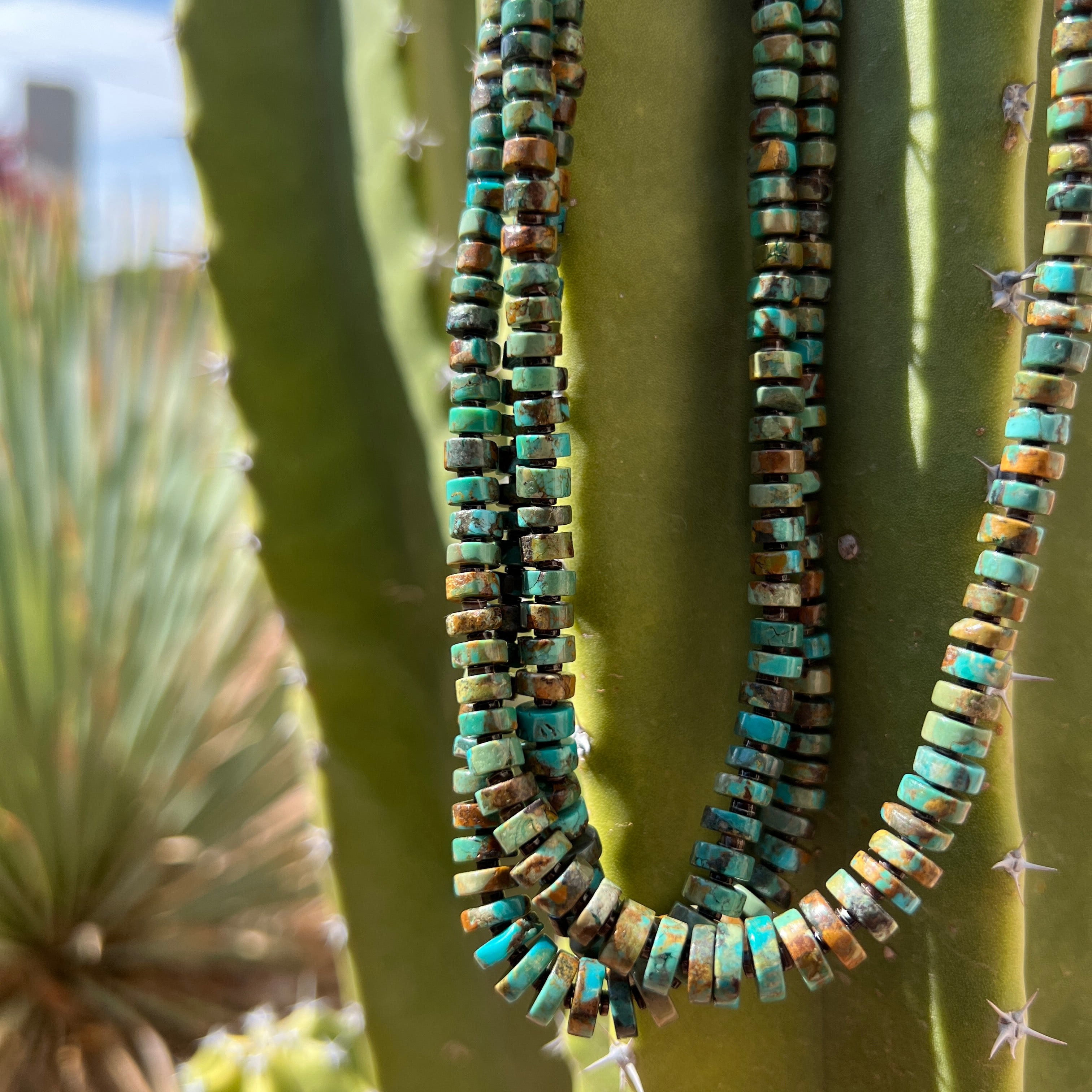 Rare King Manassa Turquoise Drum Cut Heishi Necklace Santo Domingo