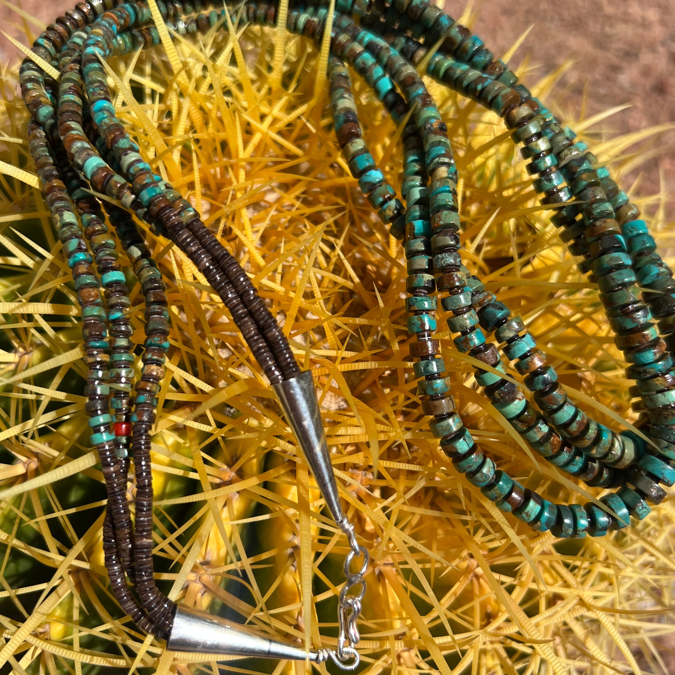 Rare King Manassa Turquoise Drum Cut Heishi Necklace Santo Domingo