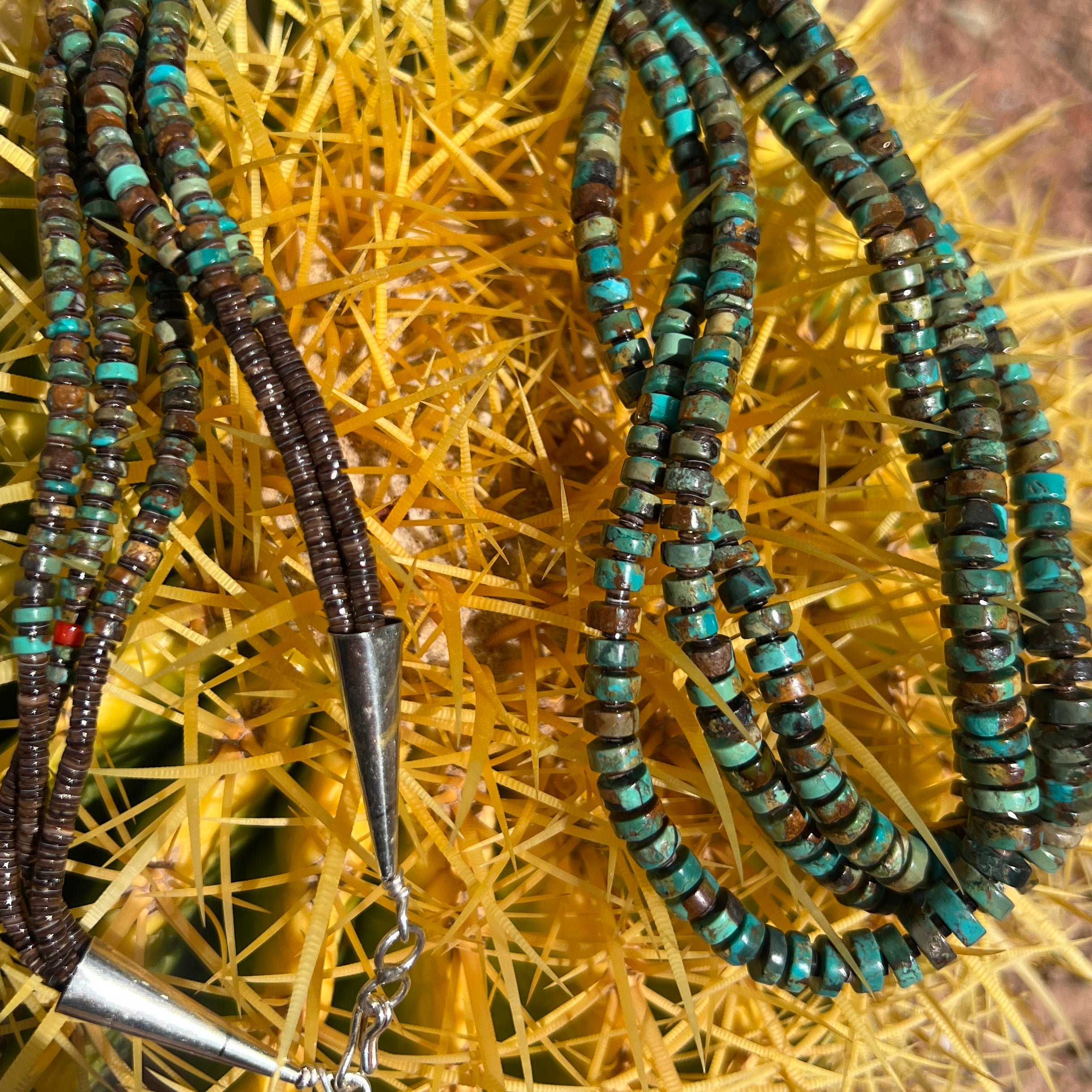 Rare King Manassa Turquoise Drum Cut Heishi Necklace Santo Domingo