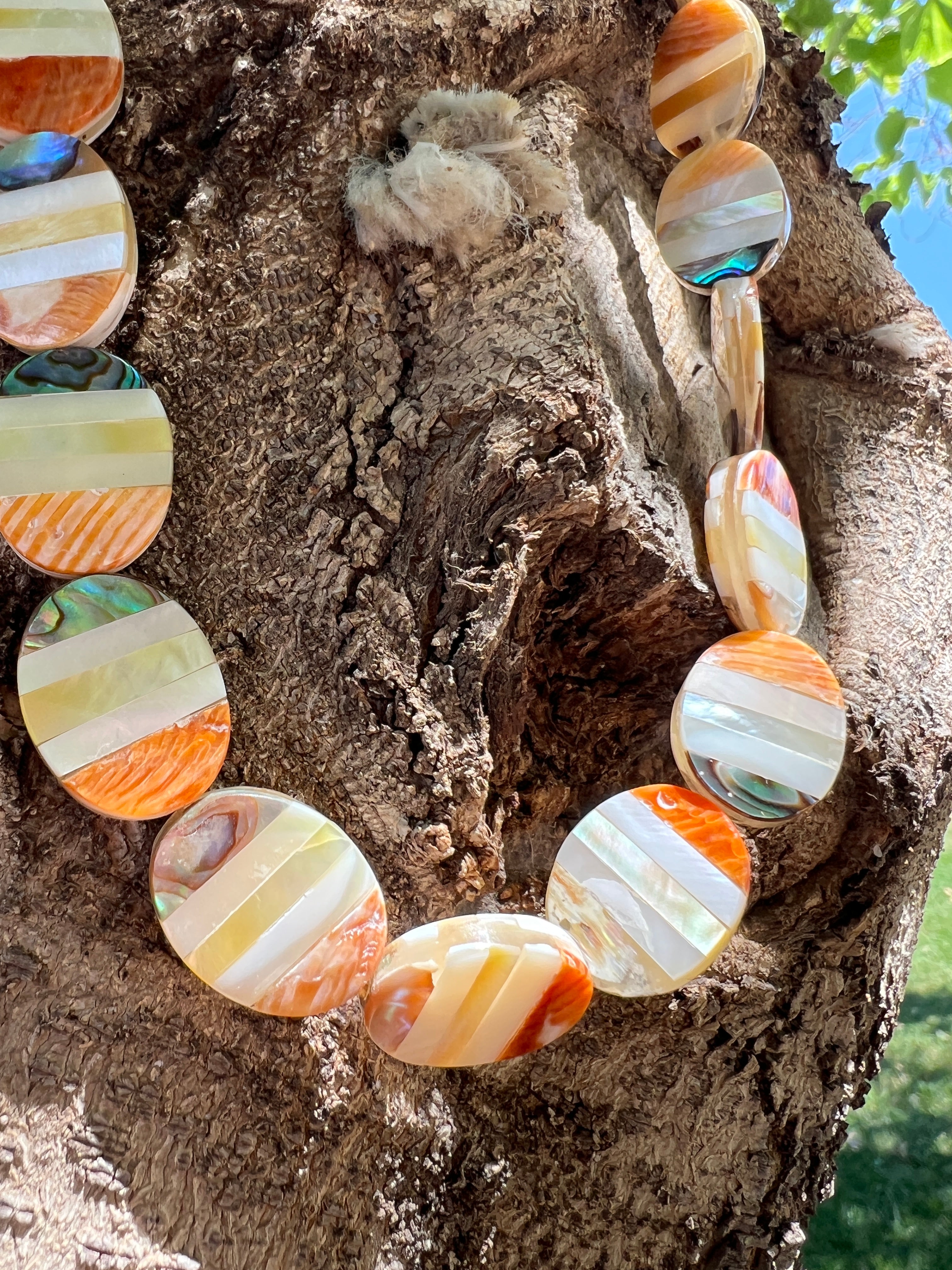 Mother of Pearl, Jasper, and Spiny Oyster Inlay Santo Domingo Necklace