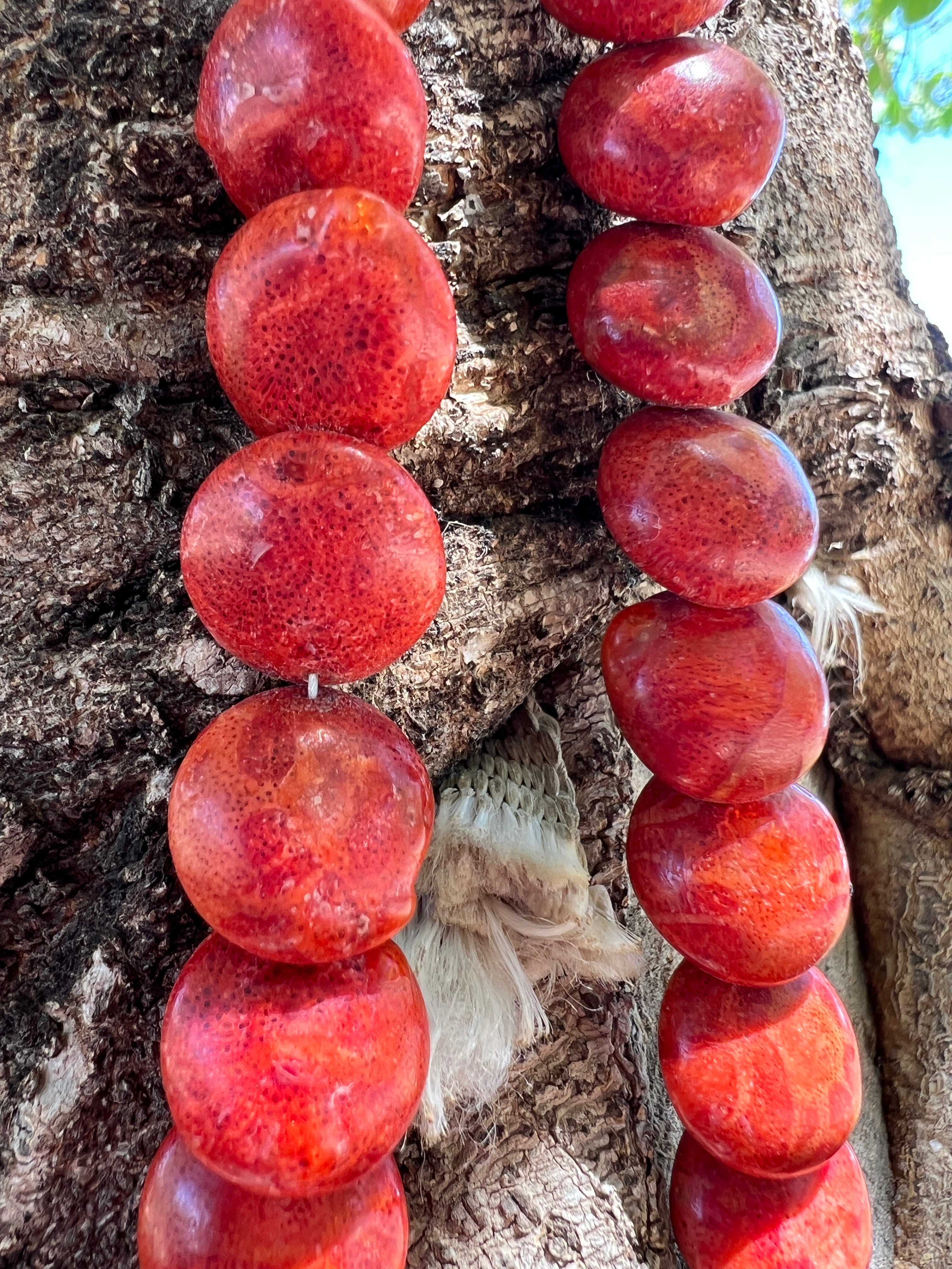 Apple Coral and Spiny Oyster Disc Necklace Santo Domingo