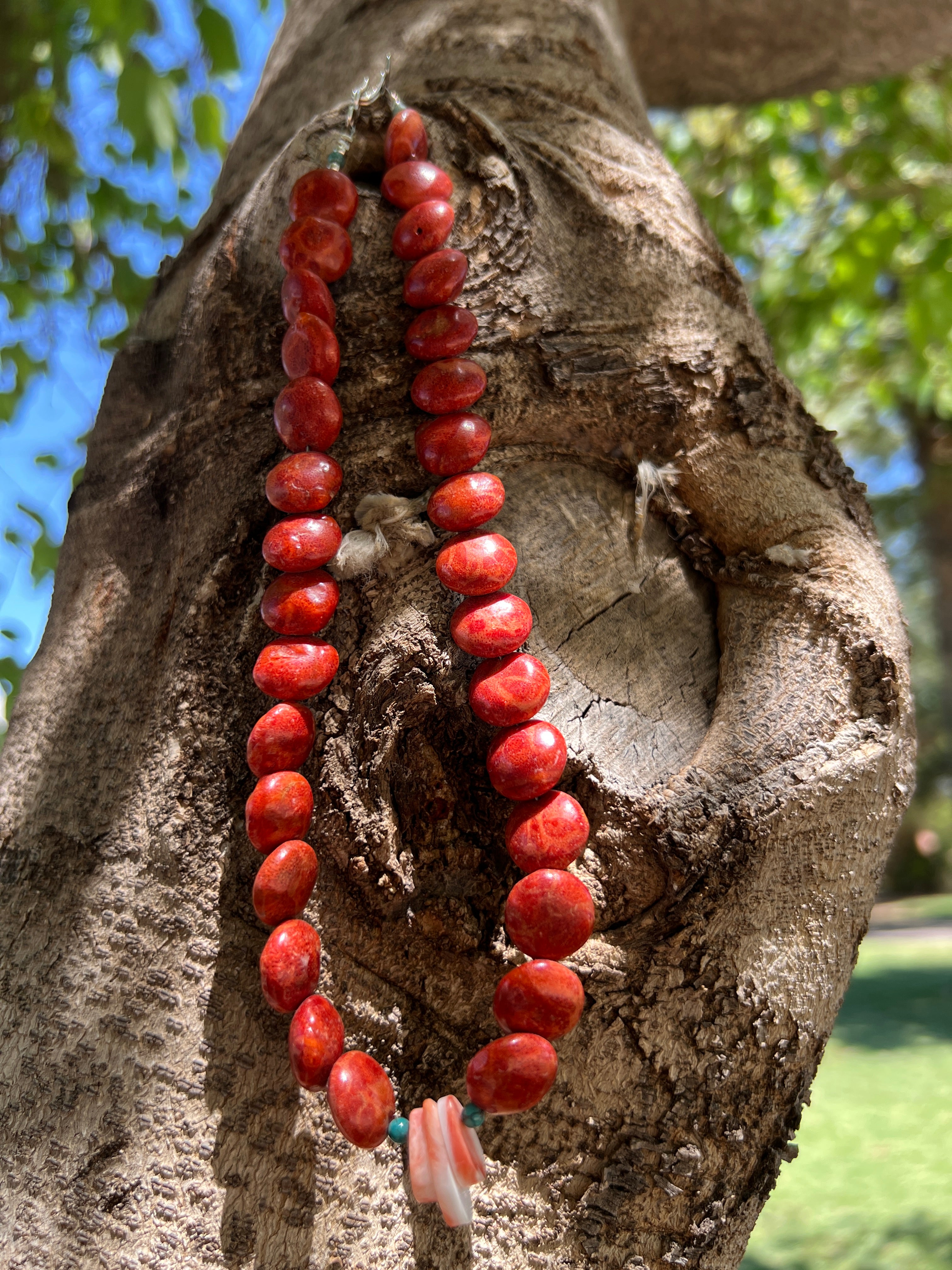 Apple Coral and Spiny Oyster Disc Necklace Santo Domingo