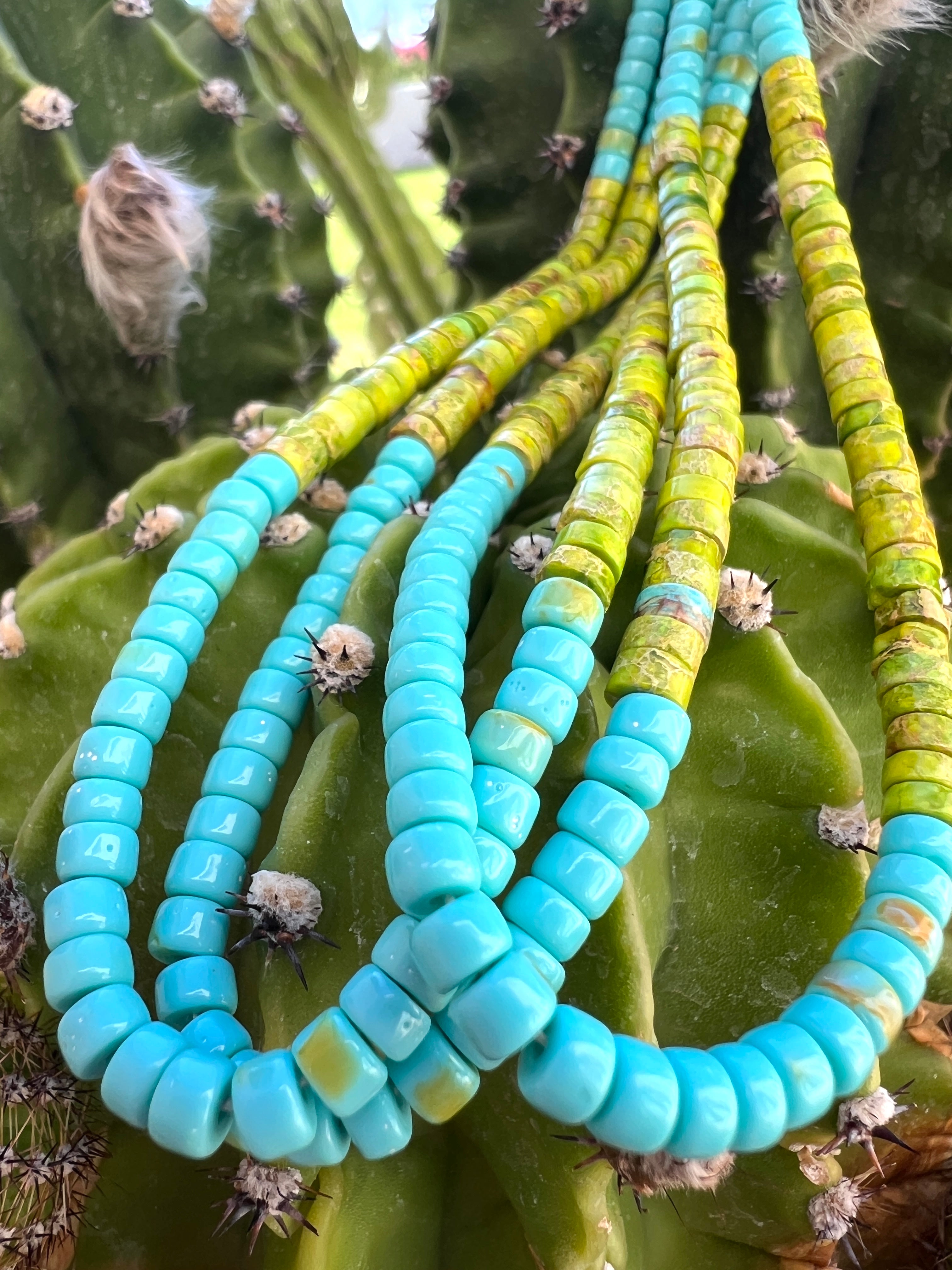 Gaspeite, Turquoise and Heishi Necklace Santo Domingo