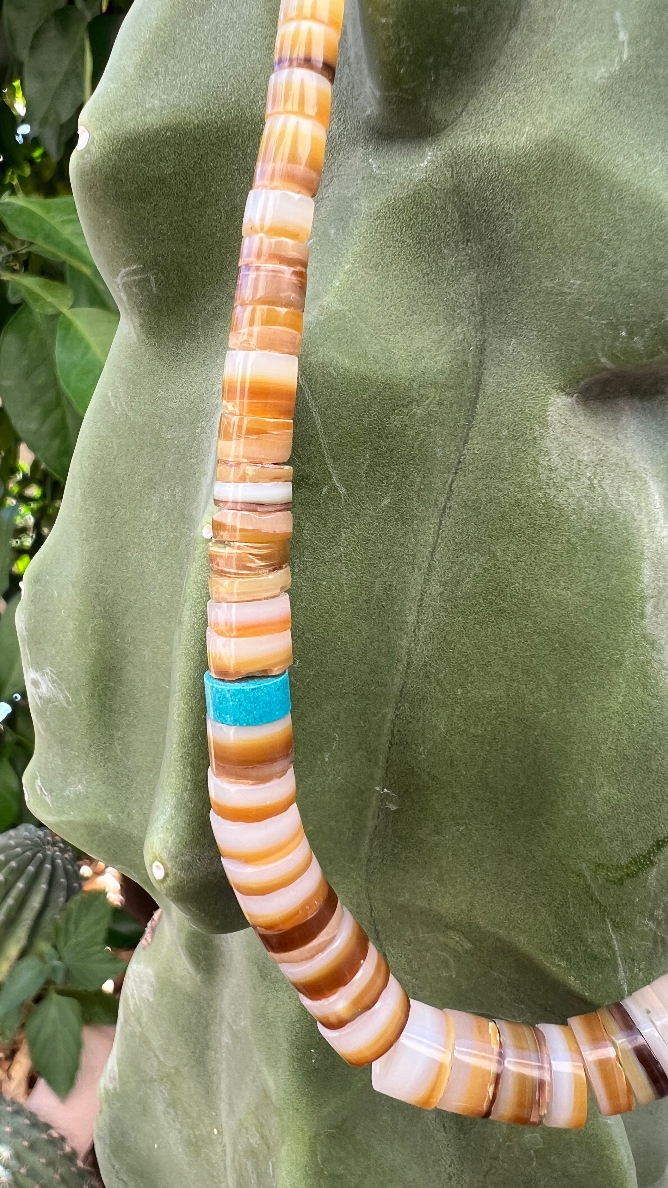 Vintage Santo Domingo Graduated Shell Heishi Necklace W/ Turquoise Beads 1970s