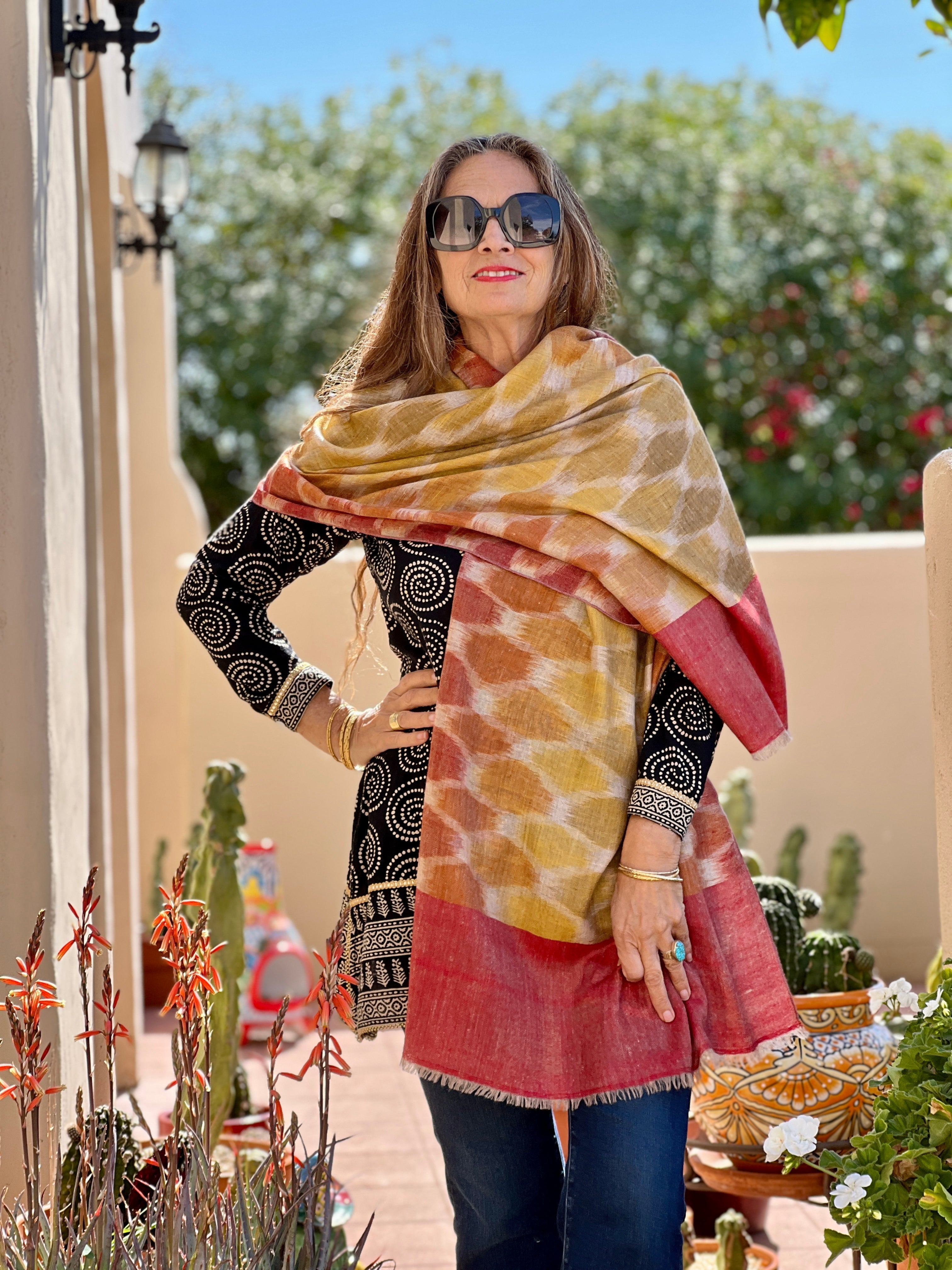 Swaraj Sunset Ikat Pashmina Shawl One of a Kind