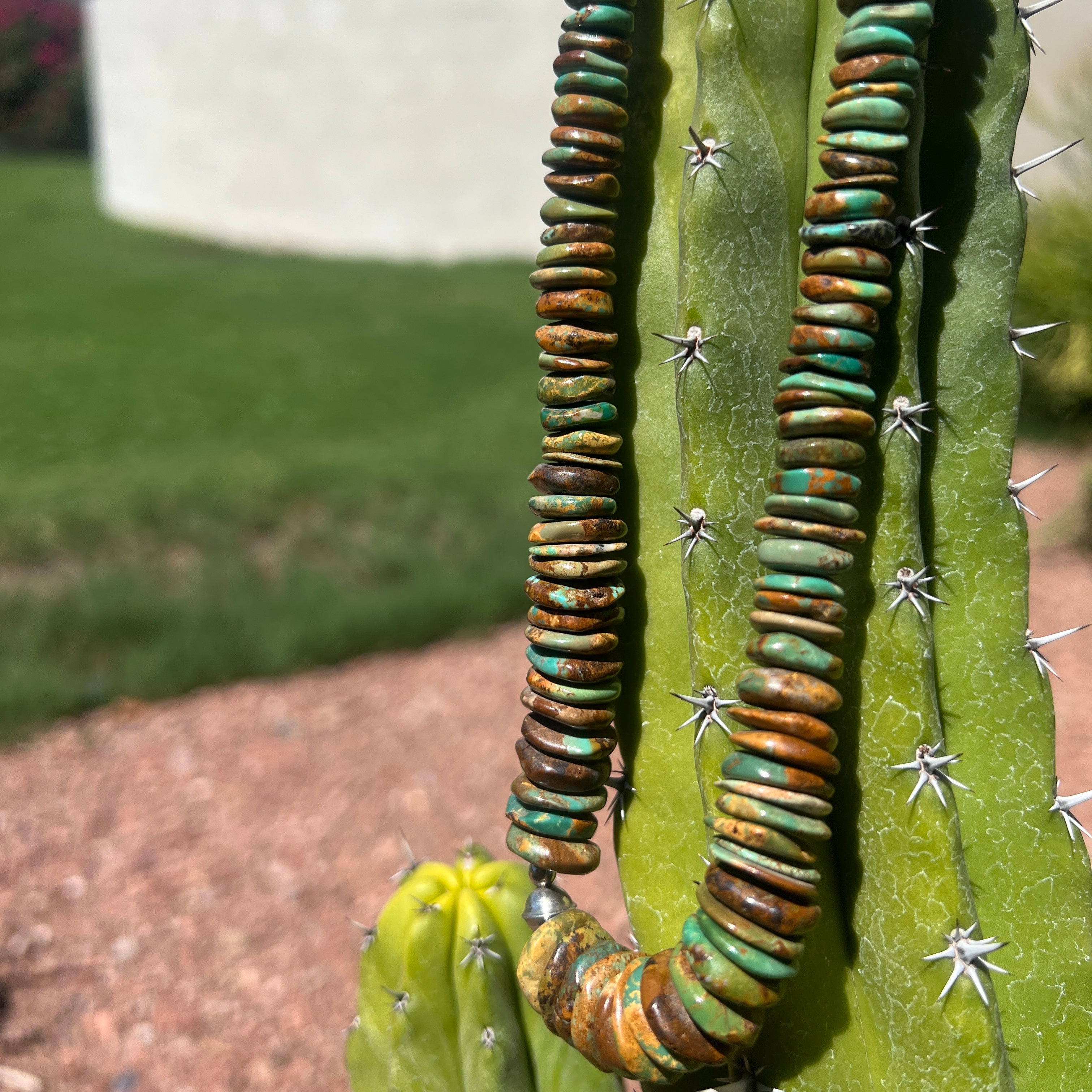 Checker Nevada Green Turquoise and Silver Necklace Santo Domingo