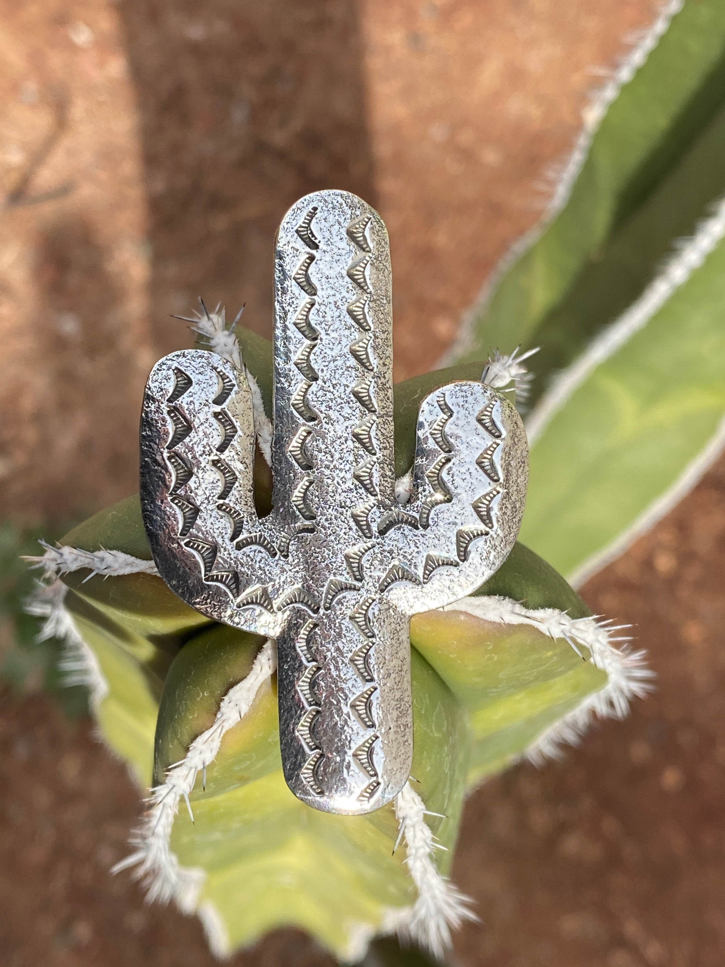 Navajo Silver Tufa Cast Saguaro Cactus Pendant