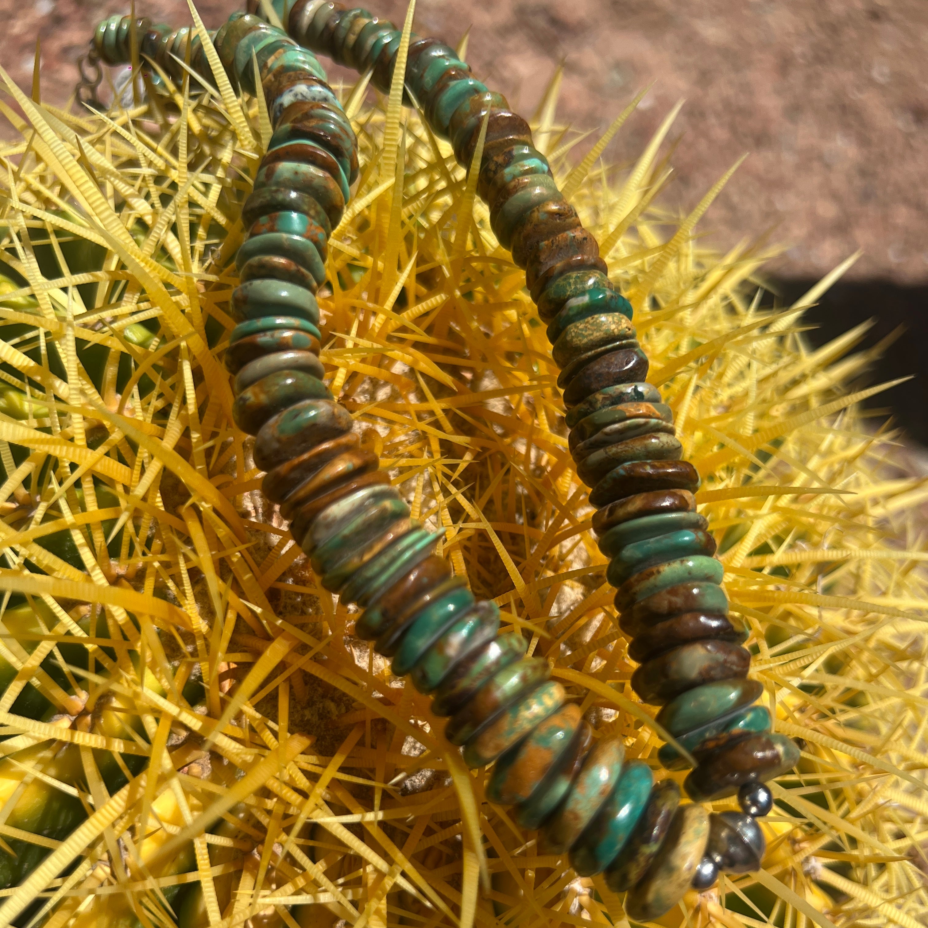 Checker Nevada Green Turquoise and Silver Necklace Santo Domingo