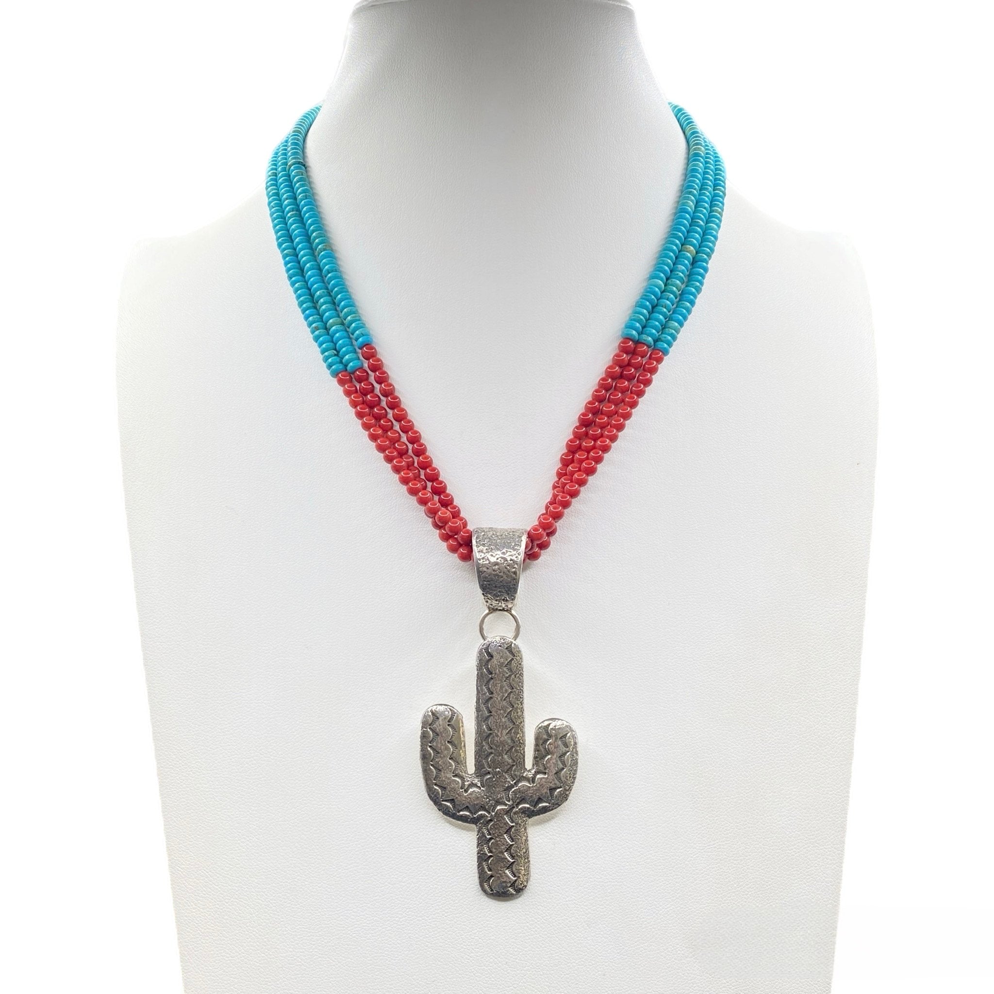 Turquoise and Coral Heishi Style Necklace