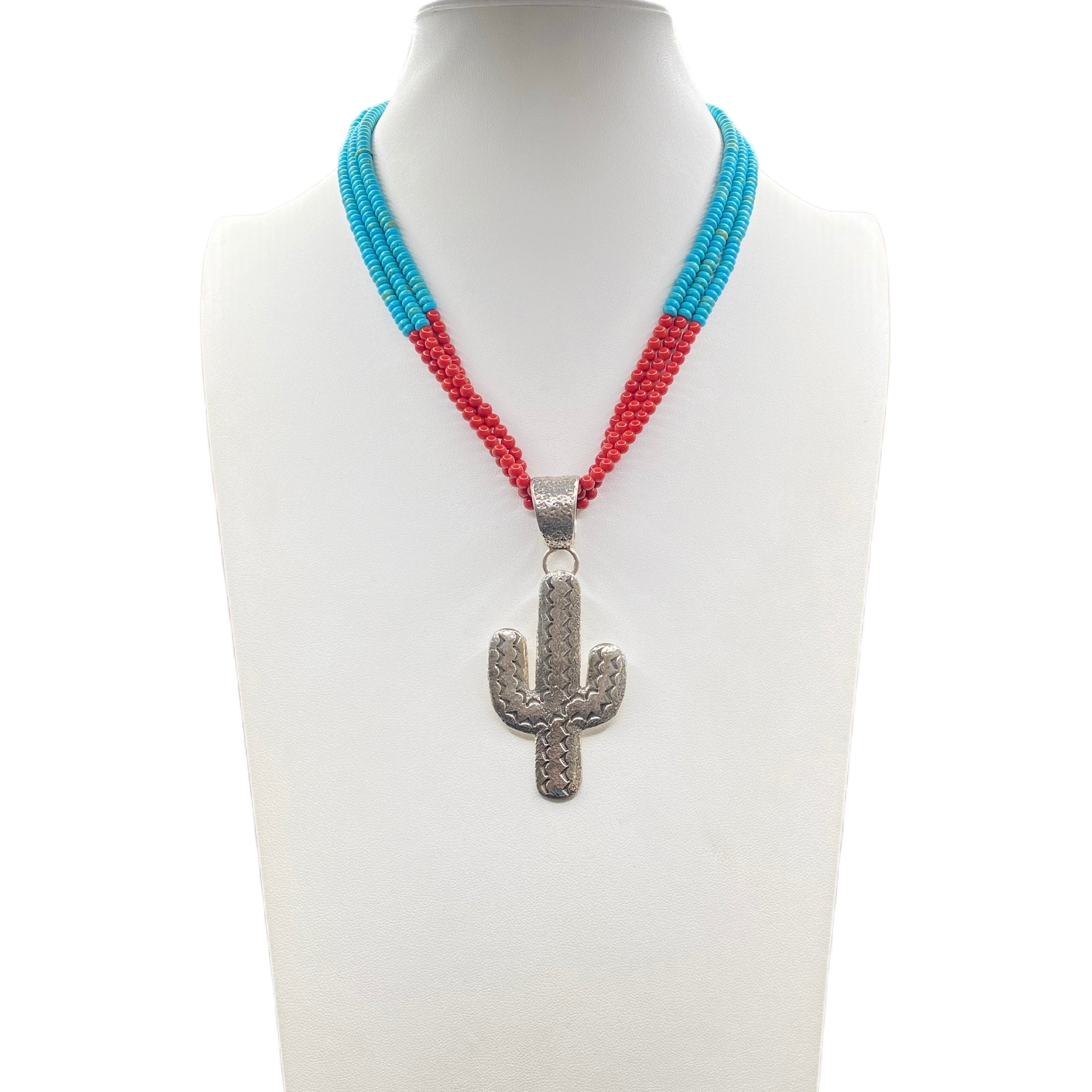 Navajo Silver Tufa Cast Saguaro Cactus Pendant