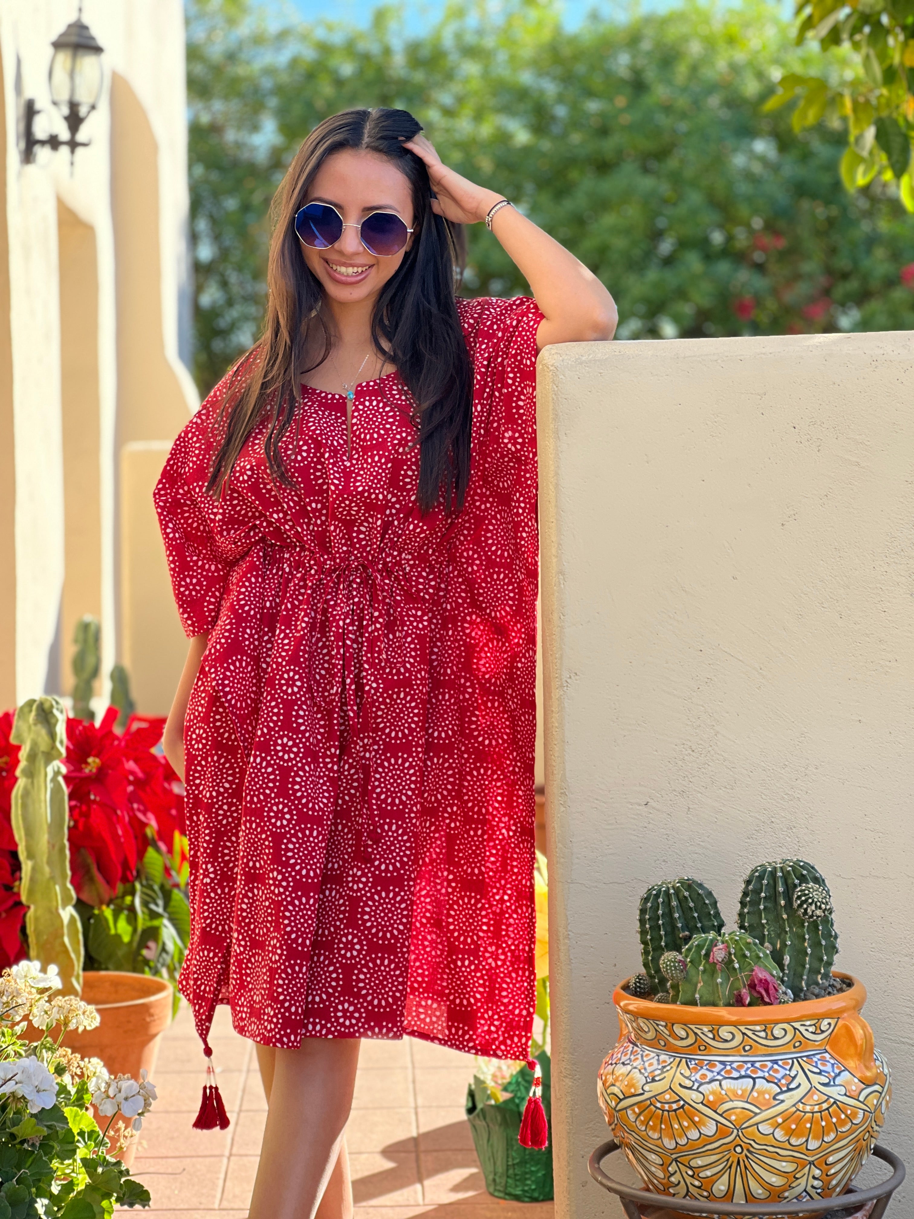 Ronnie Red Midi Cotton Kaftan