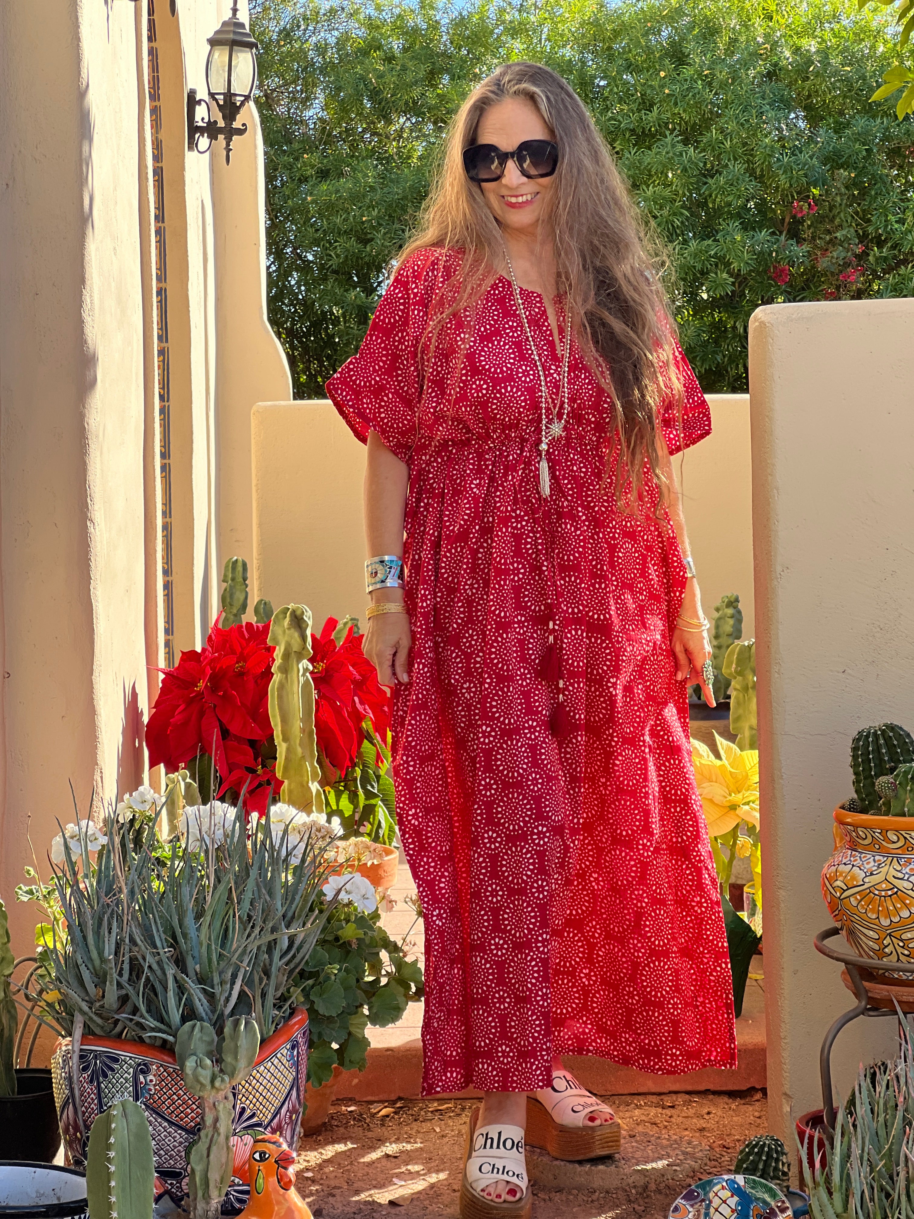 Ronnie Red Maxi Cotton Kaftan