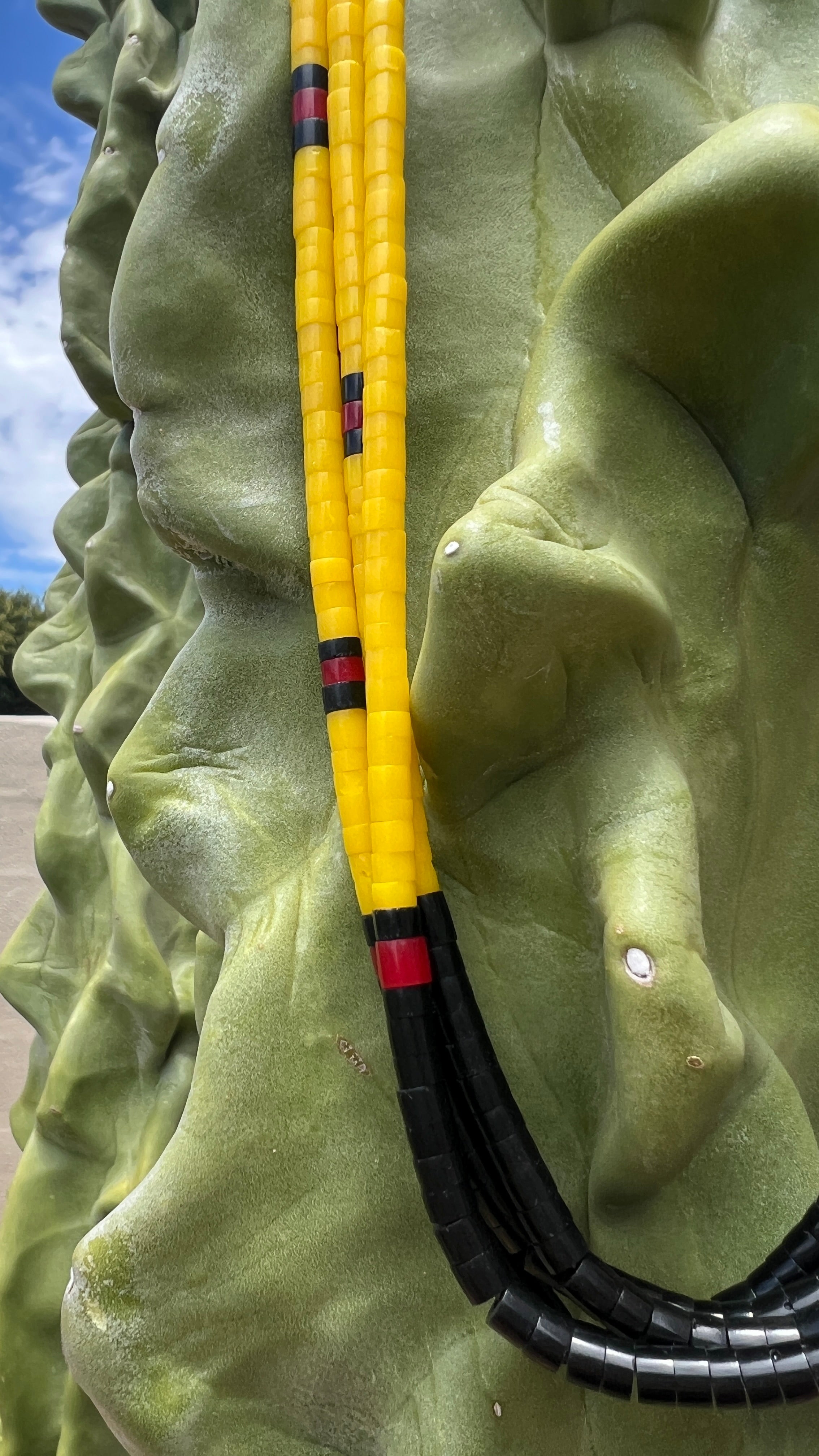 Yellow Serpentine, Black Jet, and Coral Necklace Santo Domingo
