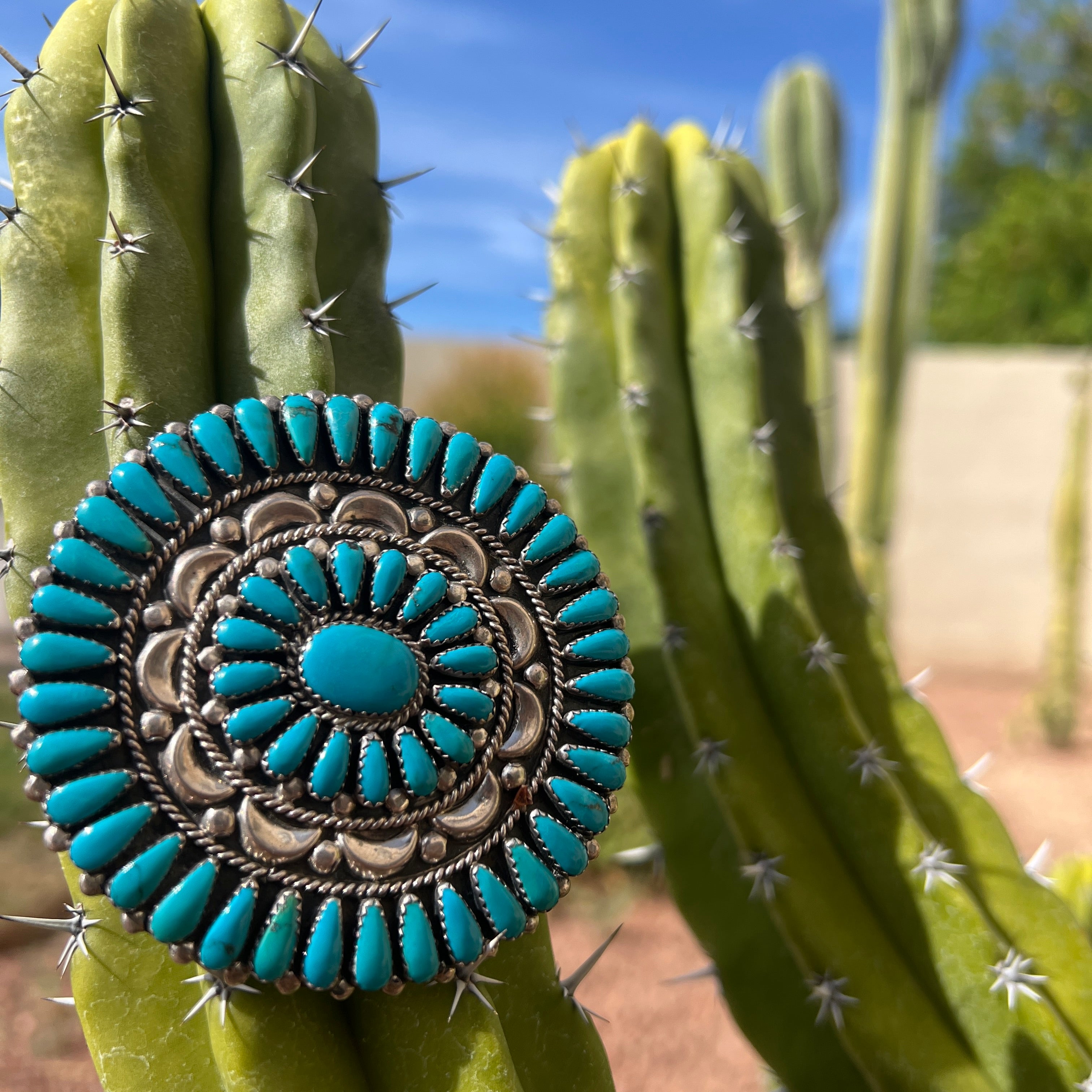Vintage Navajo Petit Point Turquoise Pin-Pendant Silver Necklace