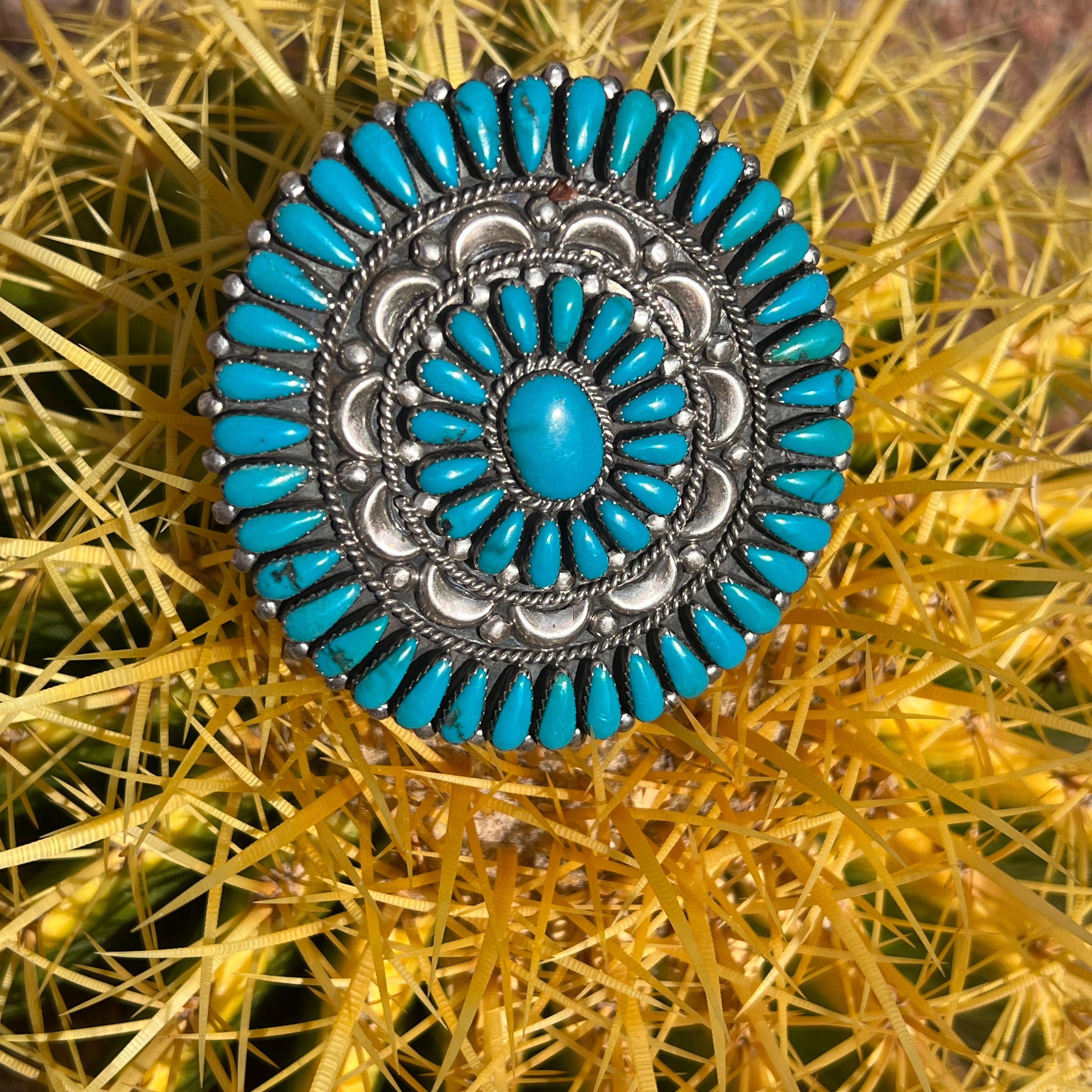 Vintage Navajo Petit Point Turquoise Pin-Pendant Silver Necklace