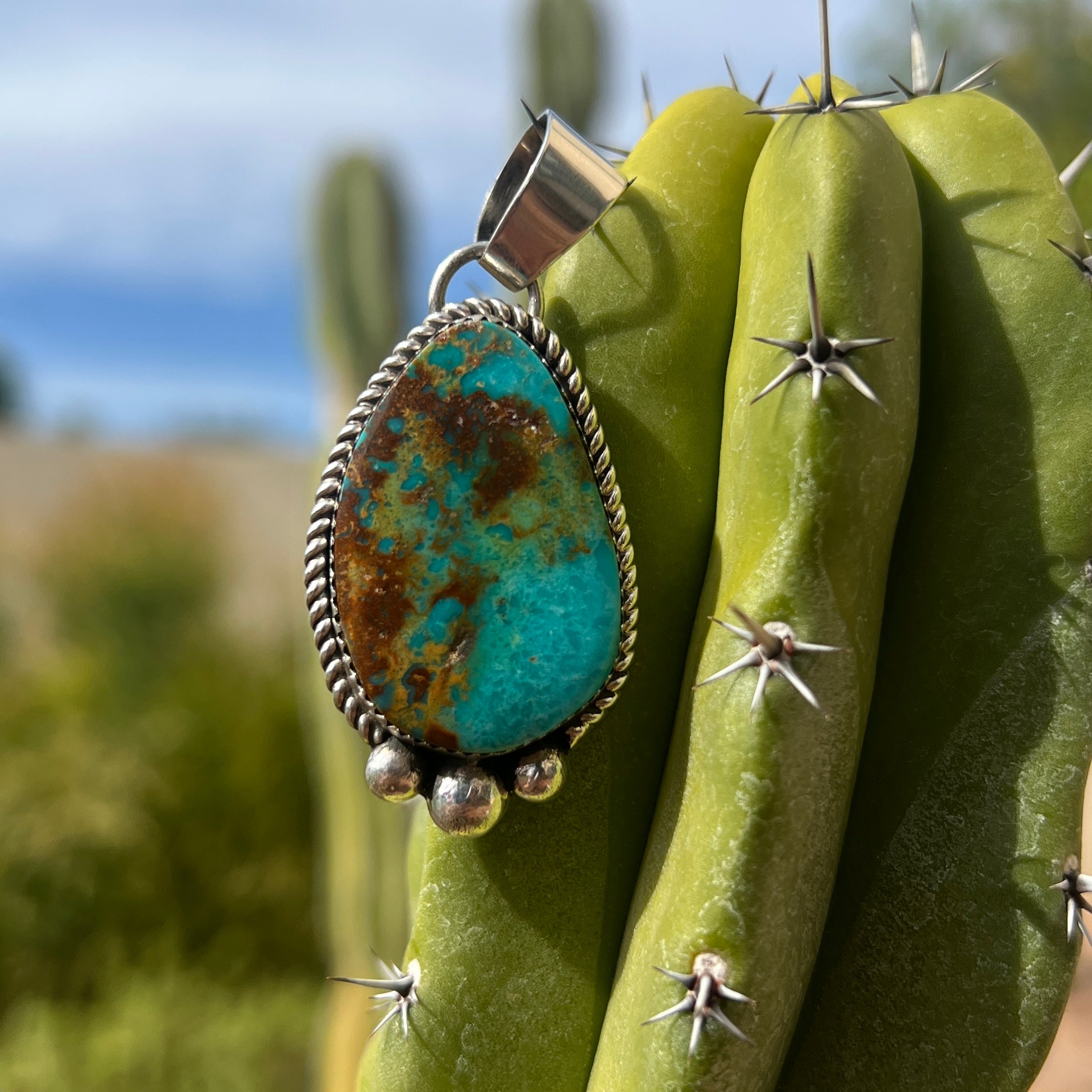 Navajo Royston Turquoise and Sterling Silver Pendant Necklace