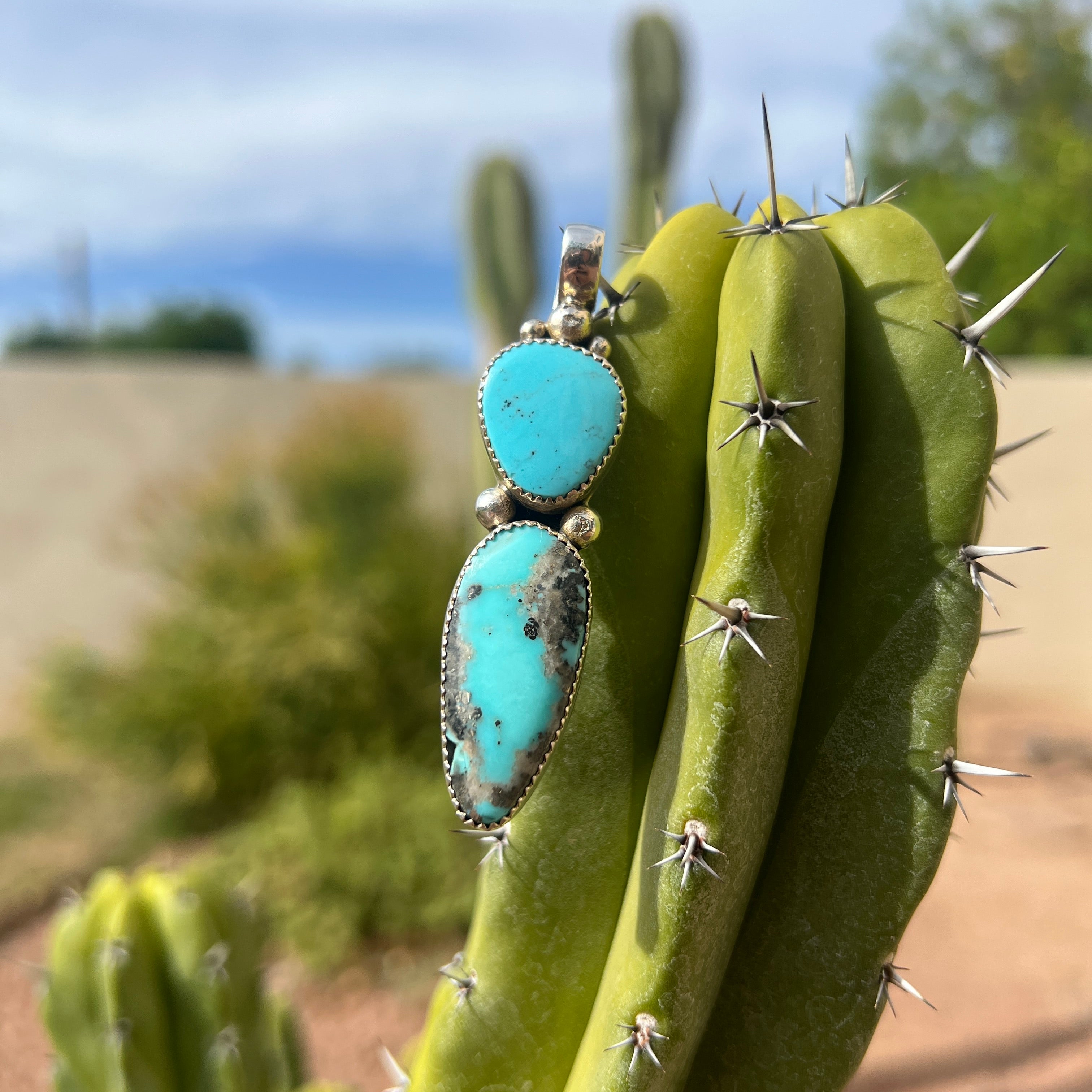 Navajo Silver and Sleeping Beauty Turquoise Pendant Necklace