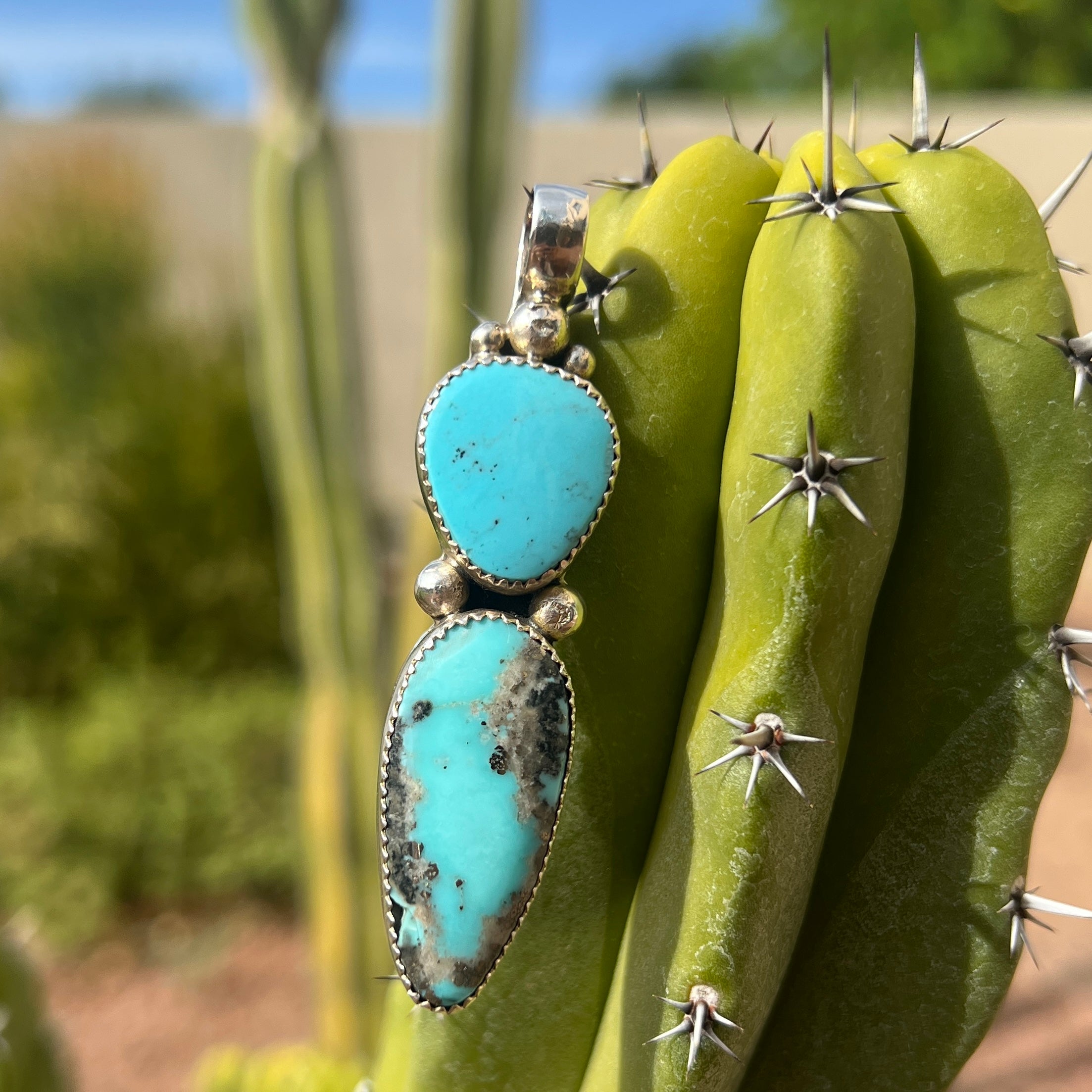 Navajo Silver and Sleeping Beauty Turquoise Pendant Necklace