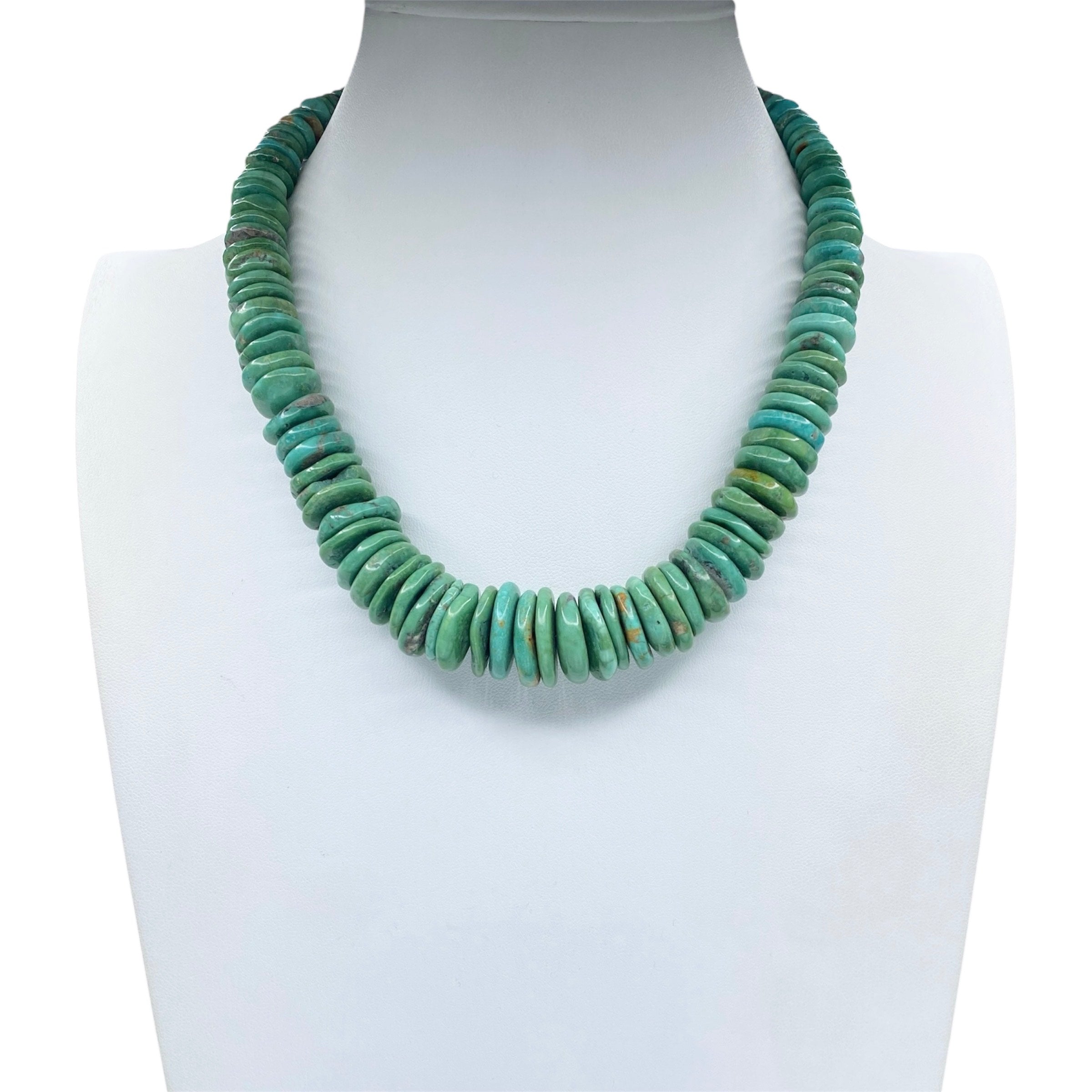 Chunky Fox Green Turquoise and Heishi Necklace