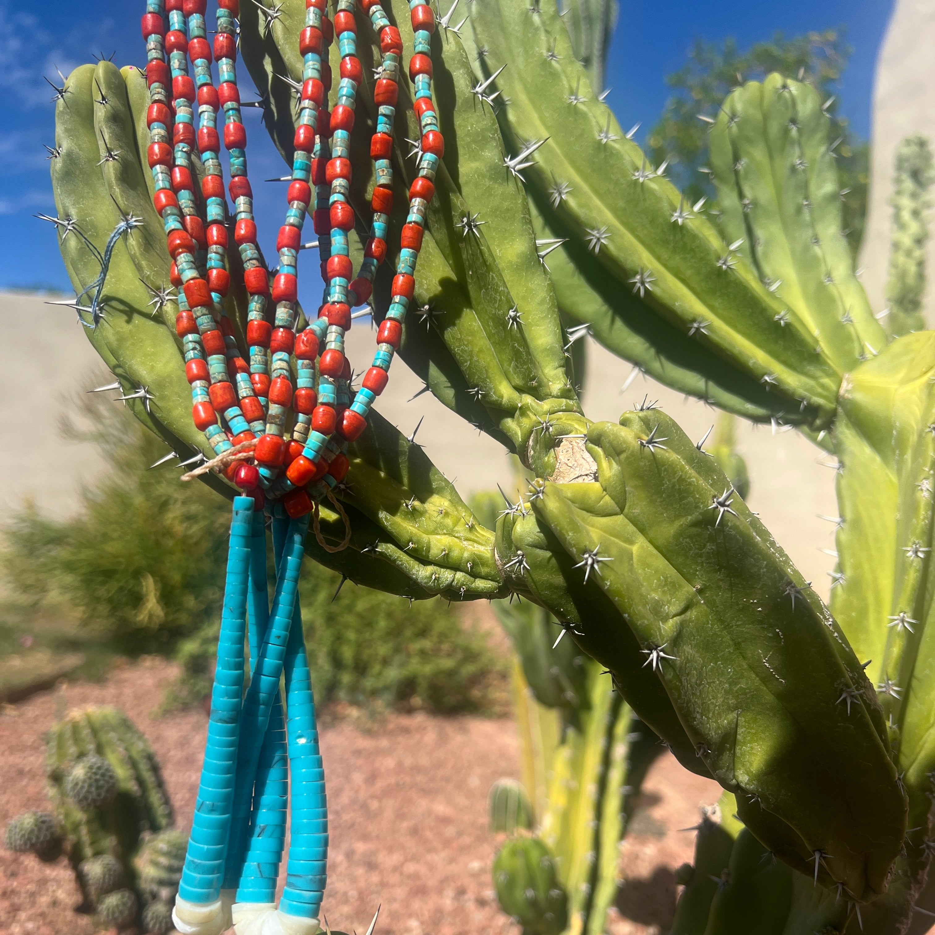 Kingman Turquoise, Heishi, and Orange Ceramic Bead Jacla Santo Domingo
