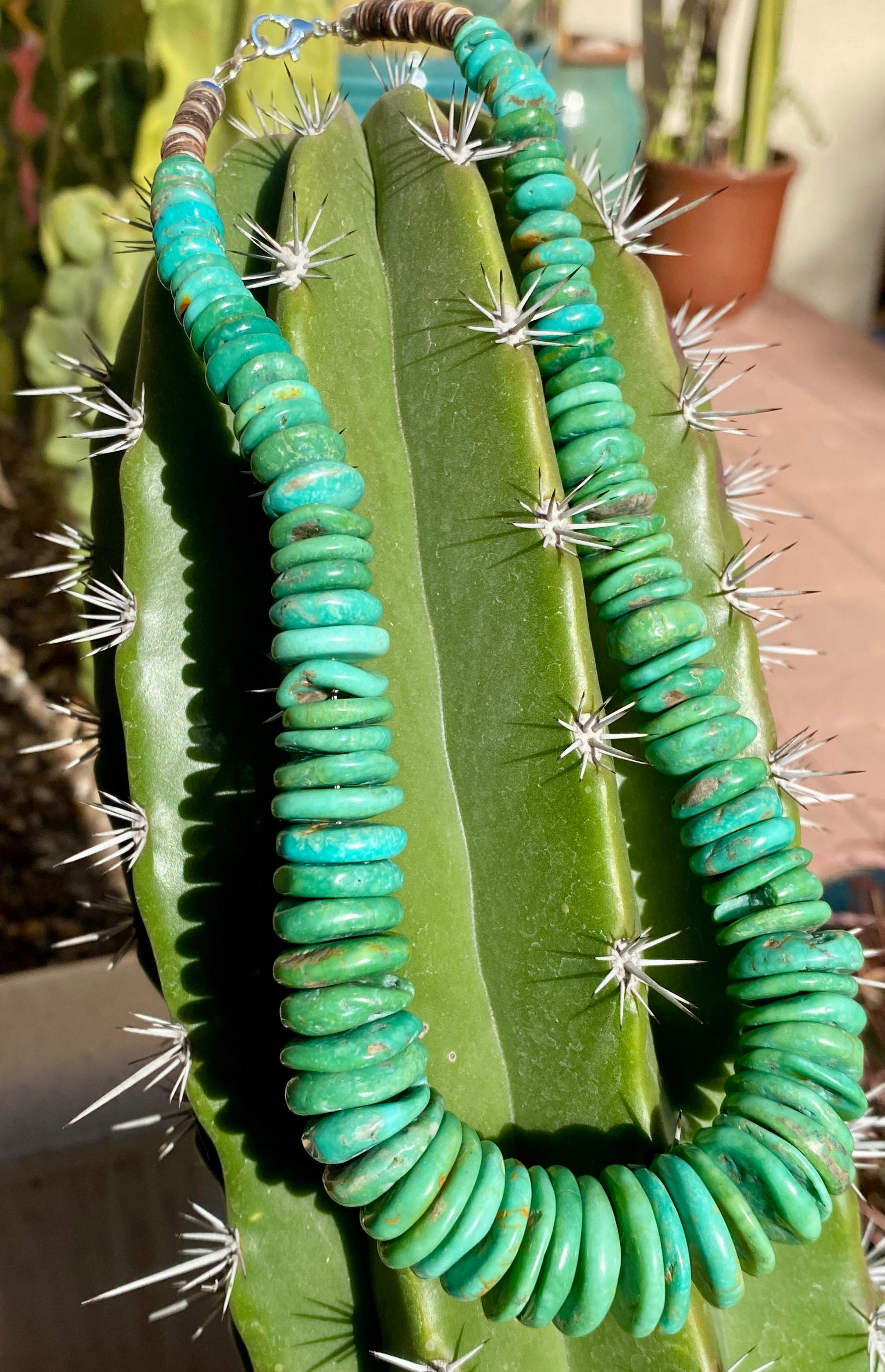 Chunky Fox Green Turquoise and Heishi Necklace