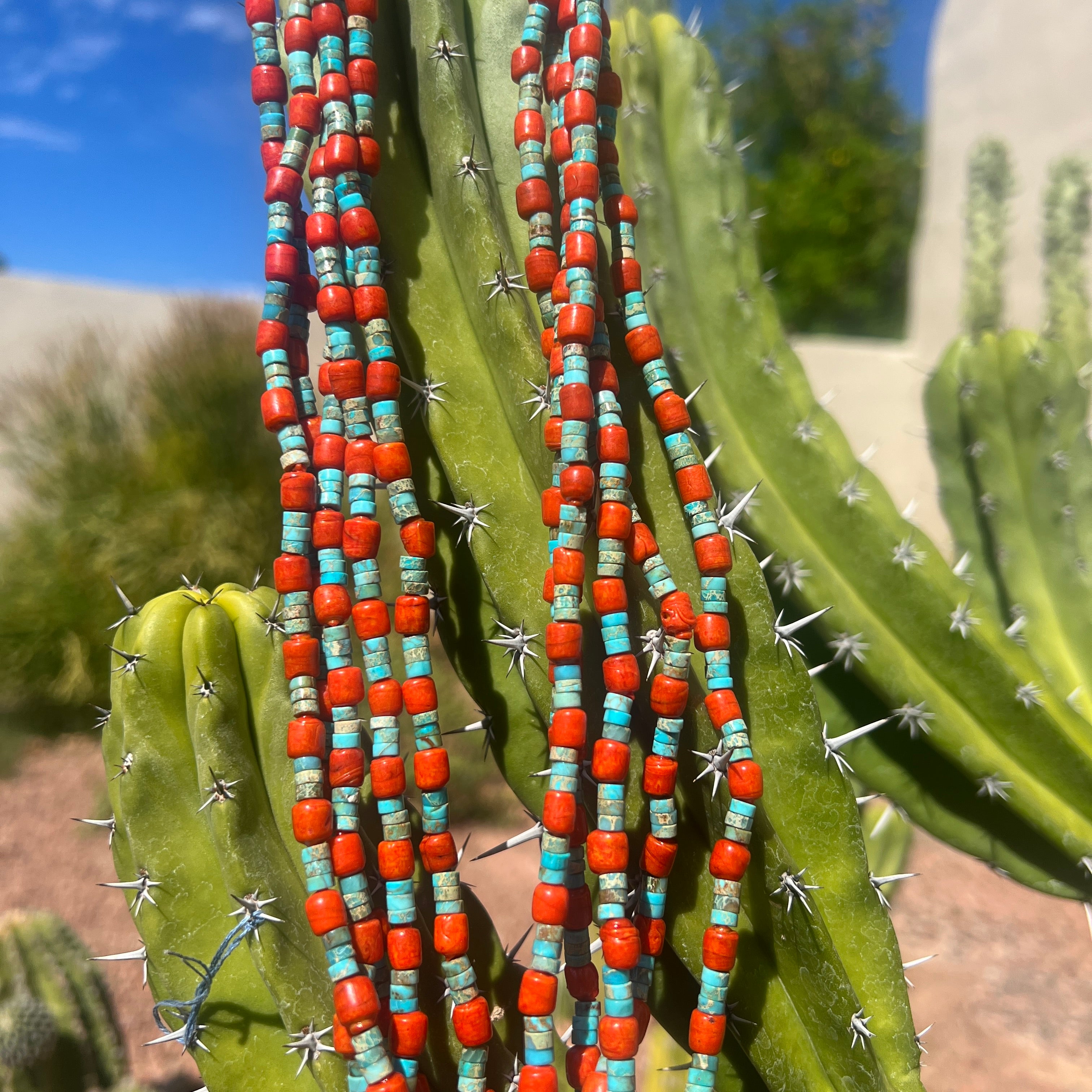 Kingman Turquoise, Heishi, and Orange Ceramic Bead Jacla Santo Domingo