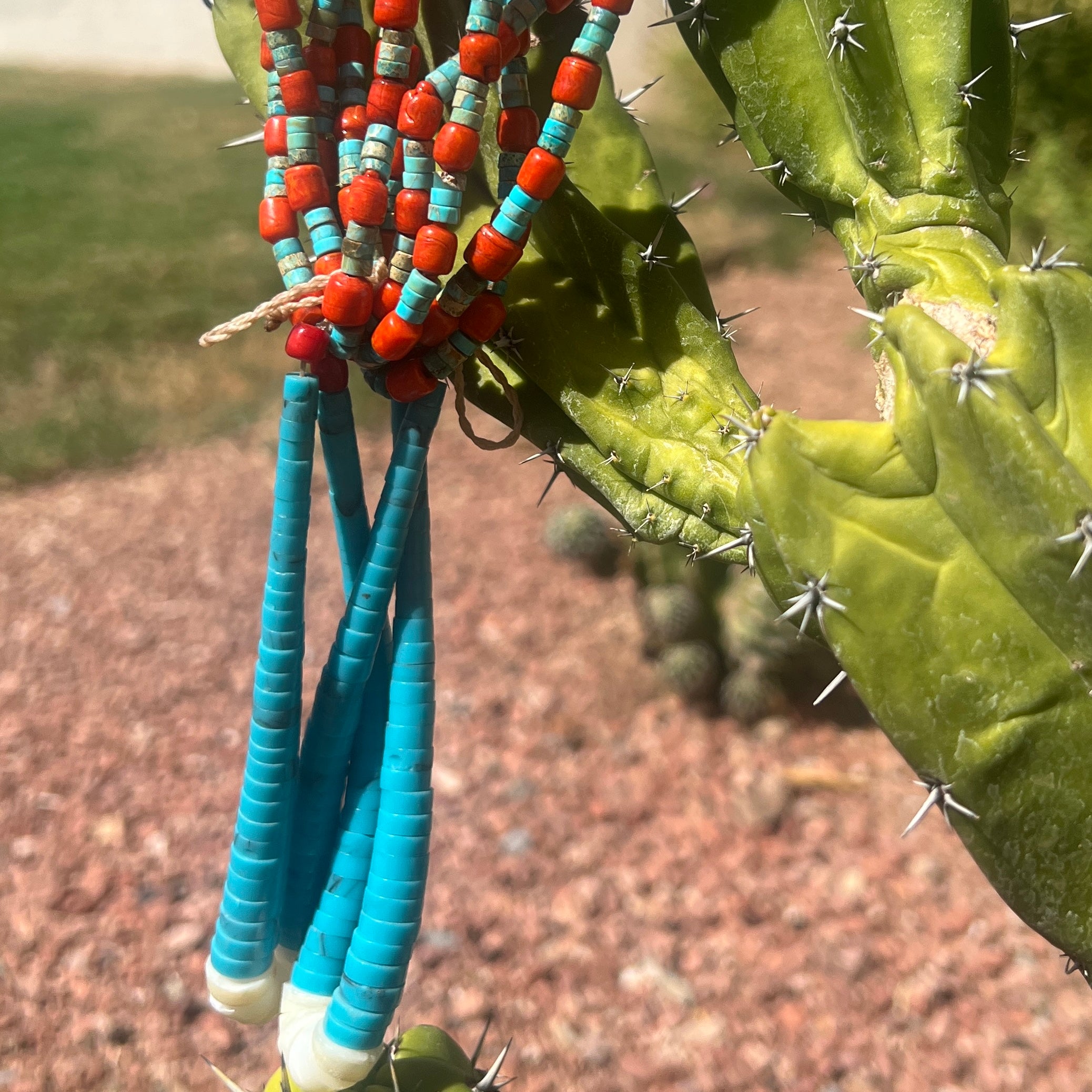 Kingman Turquoise, Heishi, and Orange Ceramic Bead Jacla Santo Domingo