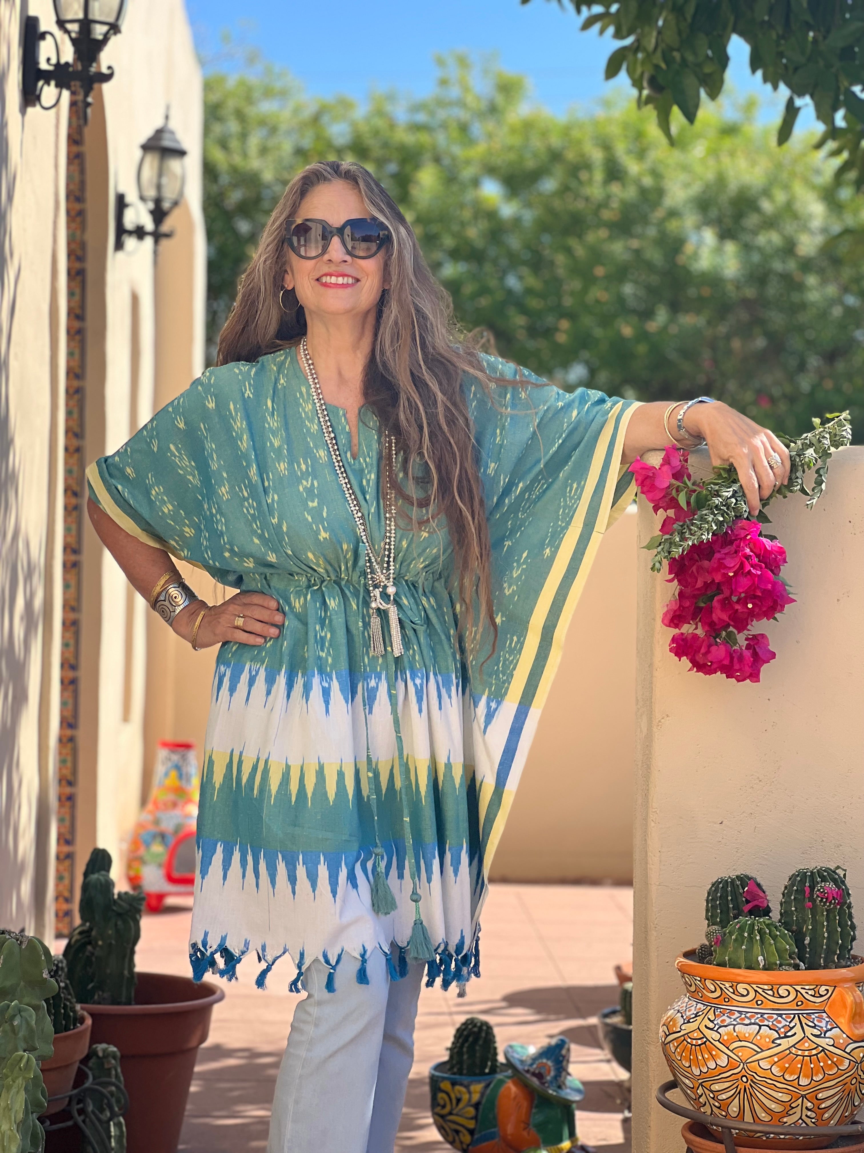 Albuquerque Cotton Ikat Kaftan Dress Handwoven