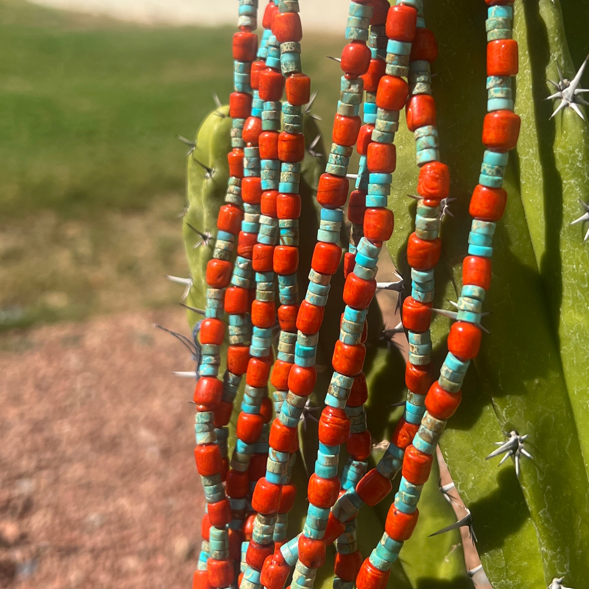 Kingman Turquoise, Heishi, and Orange Ceramic Bead Jacla Santo Domingo