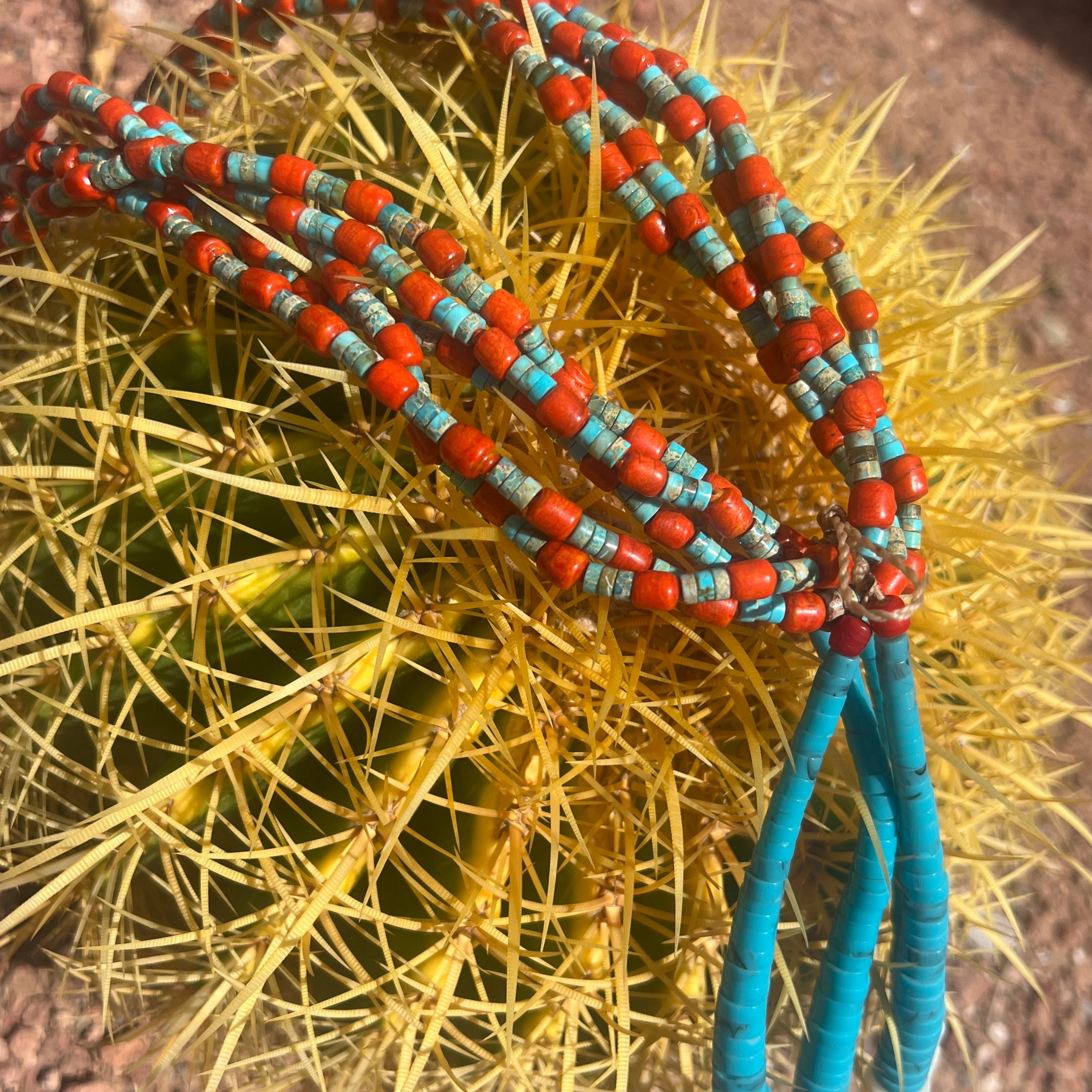 Kingman Turquoise, Heishi, and Orange Ceramic Bead Jacla Santo Domingo