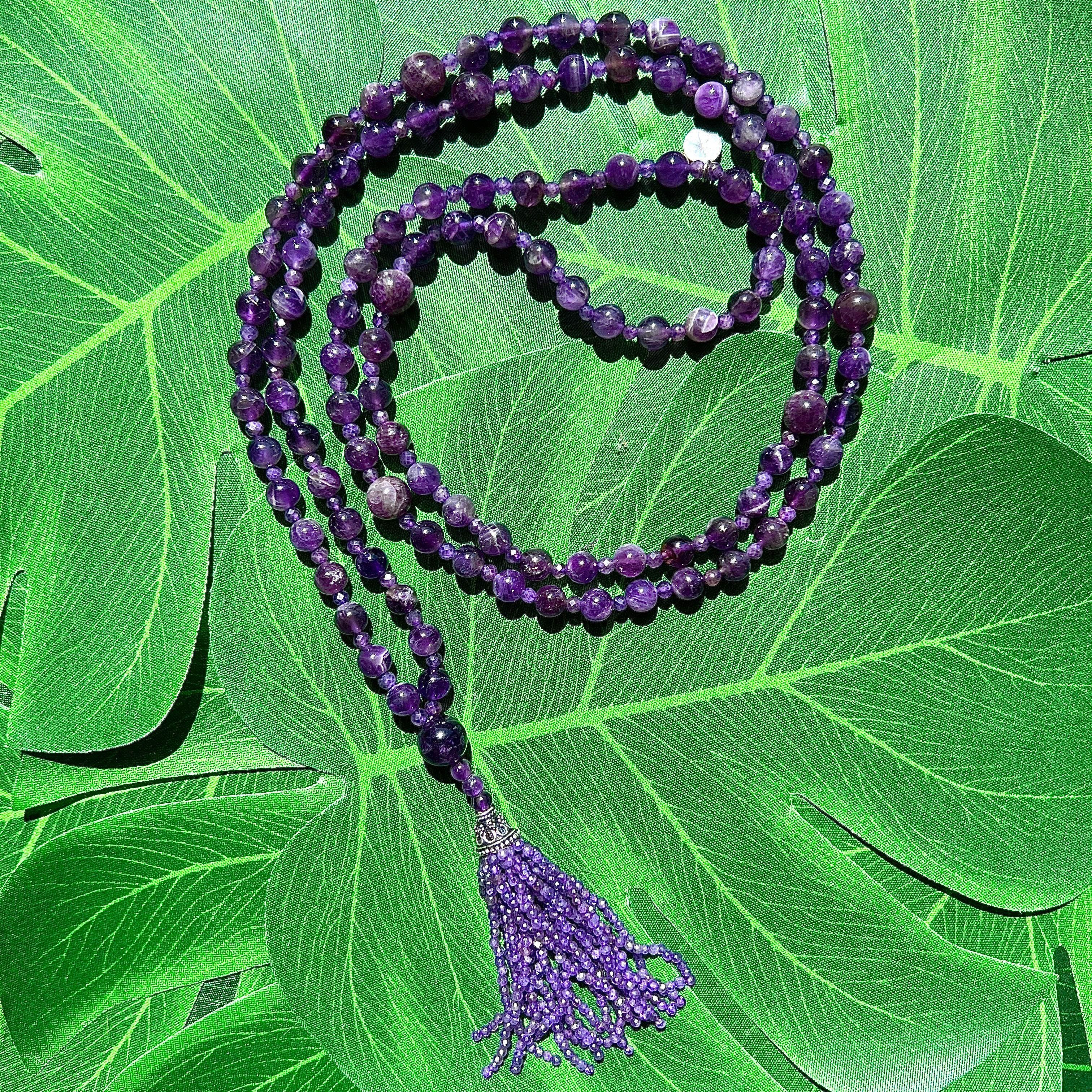 Semi Precious Amethyst Mala Necklace
