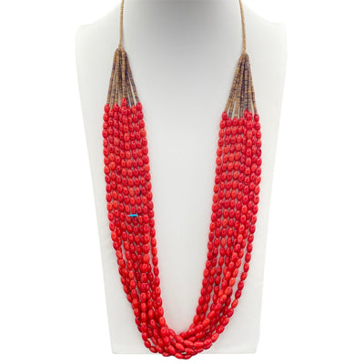 Santo Domingo Triple-Strand Natural Mediterranean Branch Coral Necklace  With Matching Earrings - NNG#1073 - Native American Jewelry - SilverTQ, LLC