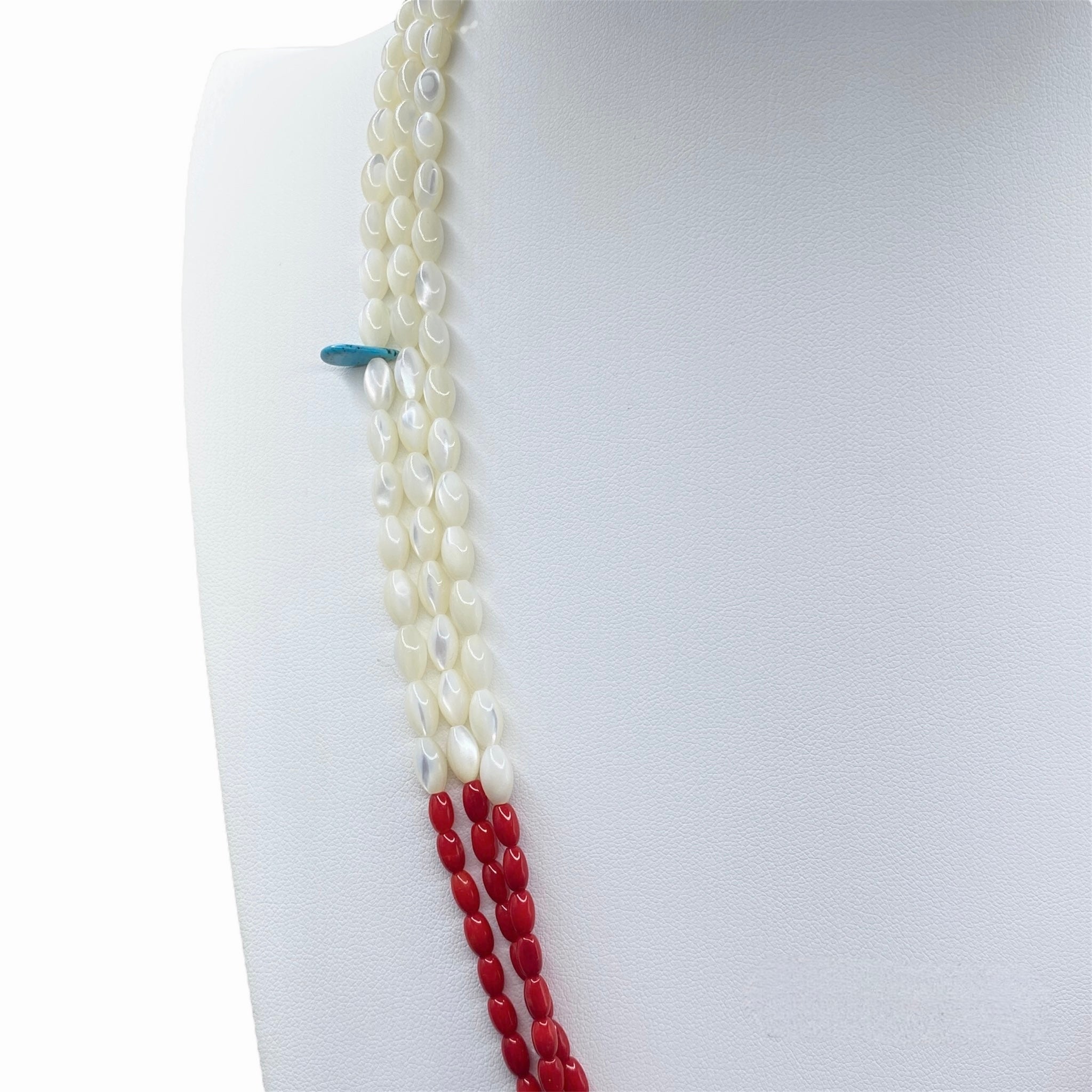 Coral and Pearl Necklace Three Strand Heishi Necklace