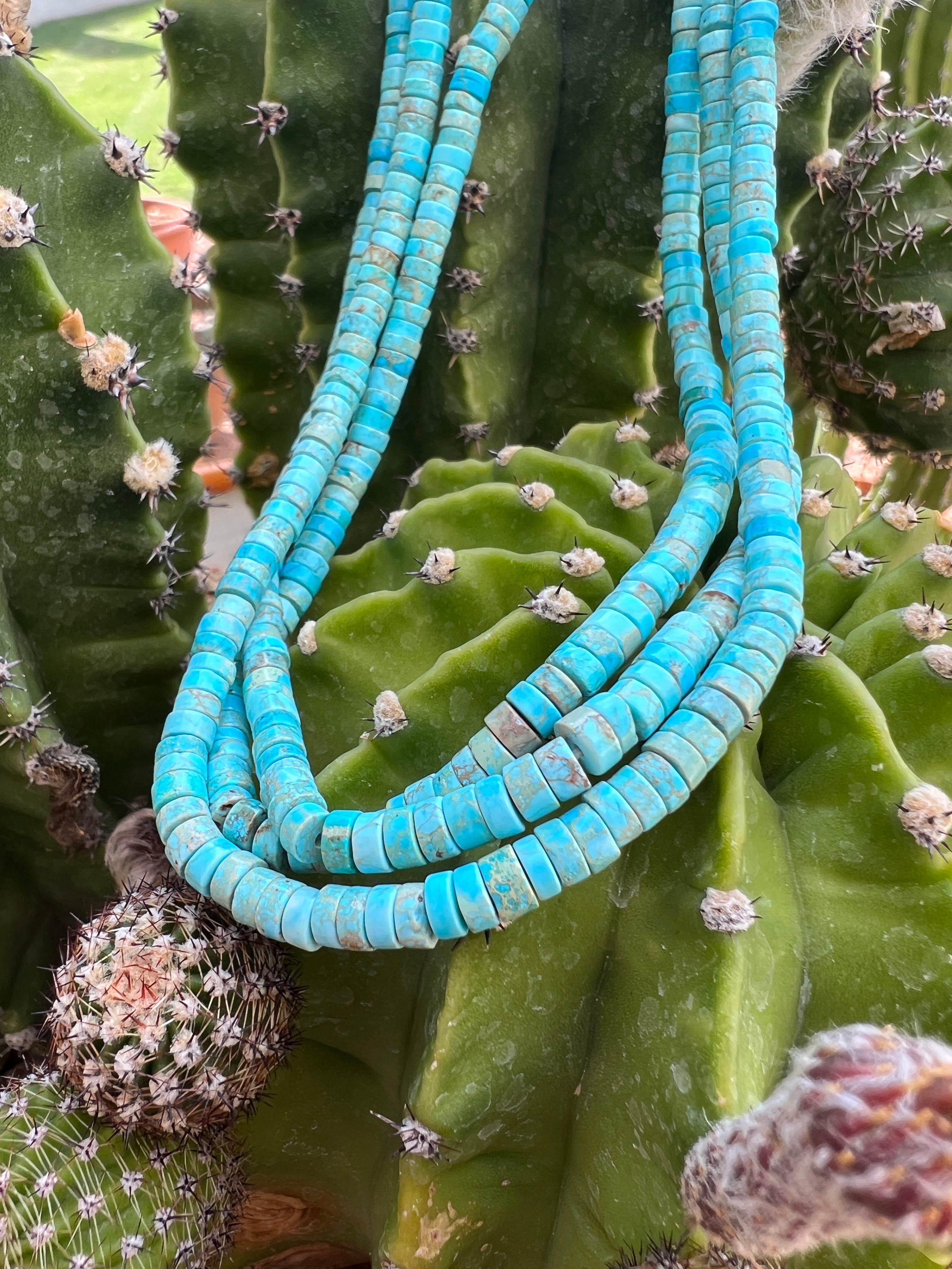 Turquoise and Heishi Three Strand Santo Domingo Necklace