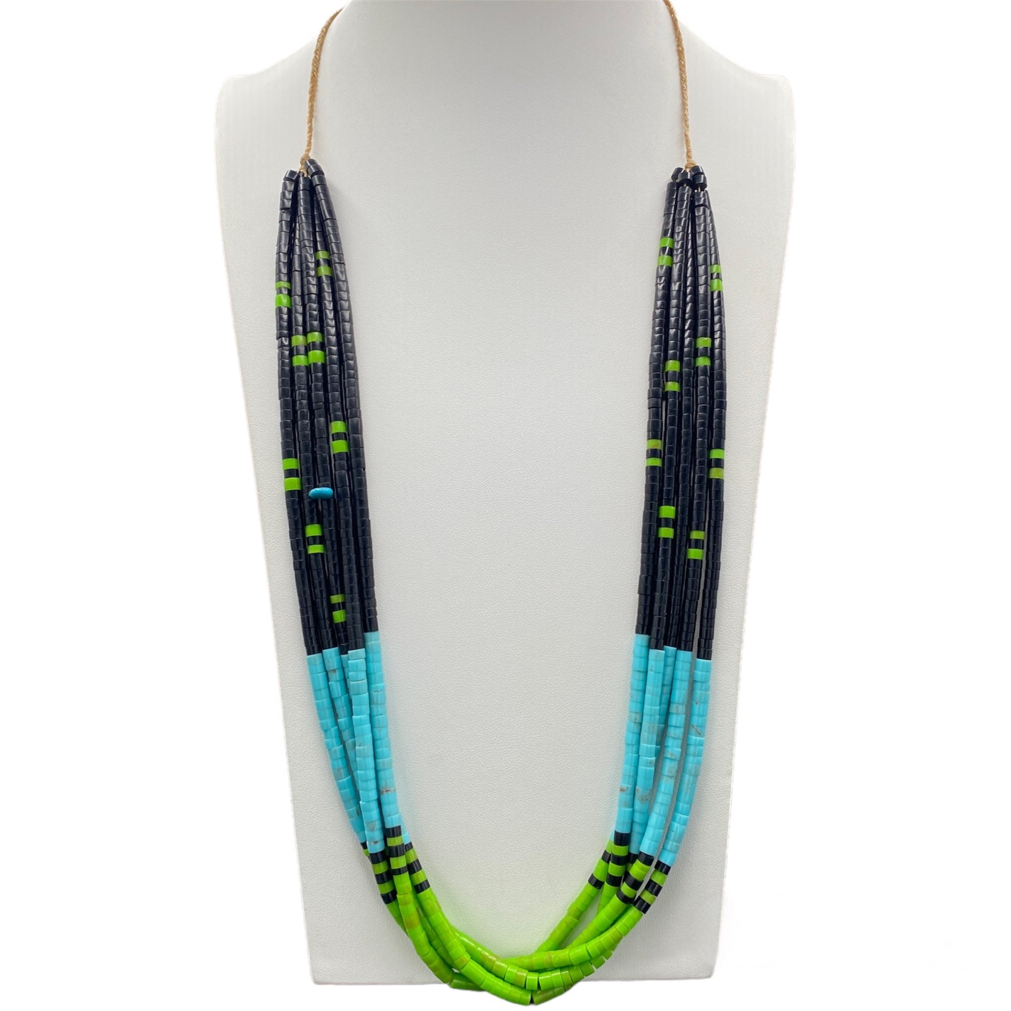 Turquoise, Black Onyx, and Gaspeite Heishi Necklace Five Strand