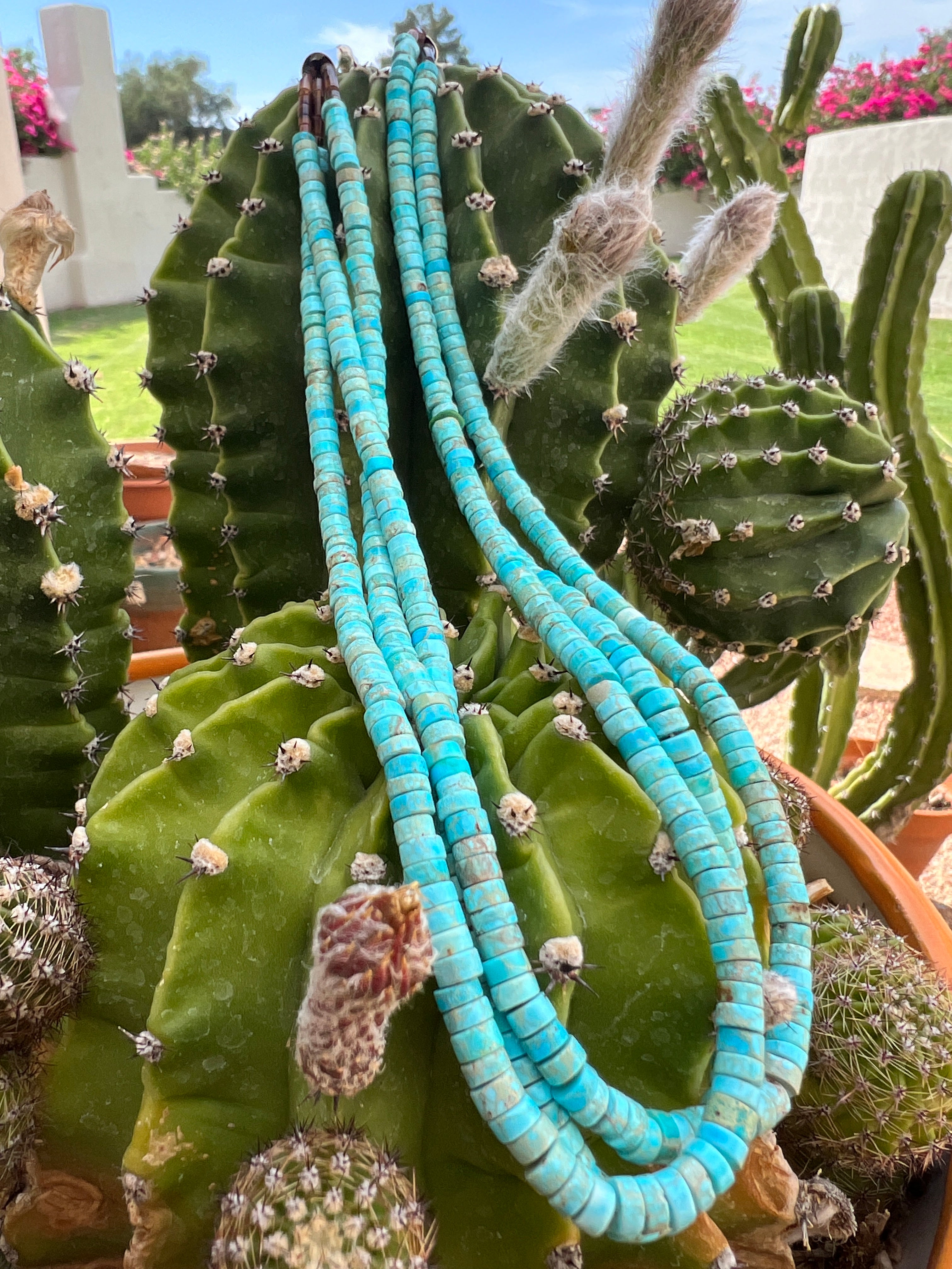 Turquoise and Heishi Three Strand Santo Domingo Necklace