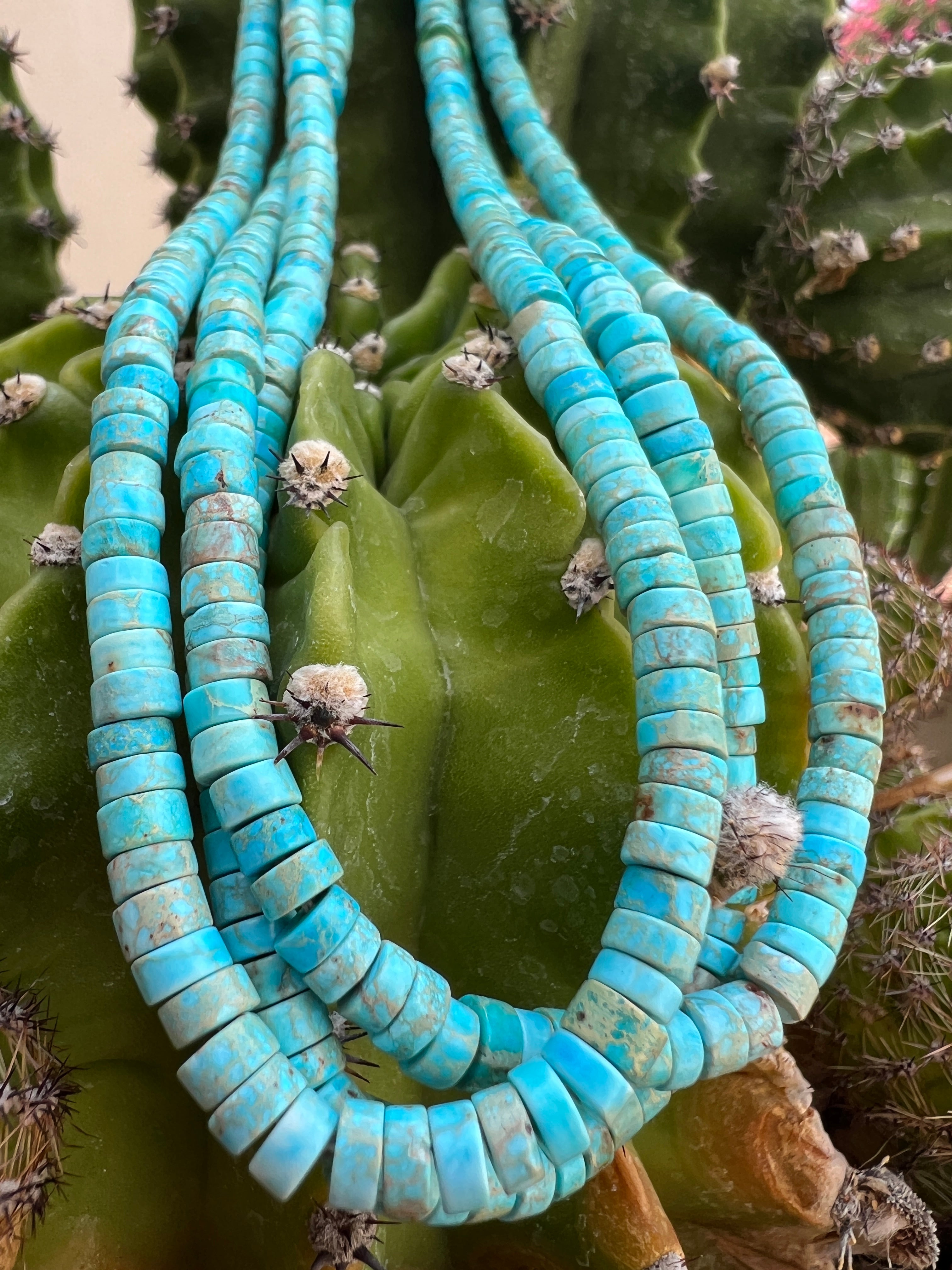 Turquoise and Heishi Three Strand Santo Domingo Necklace