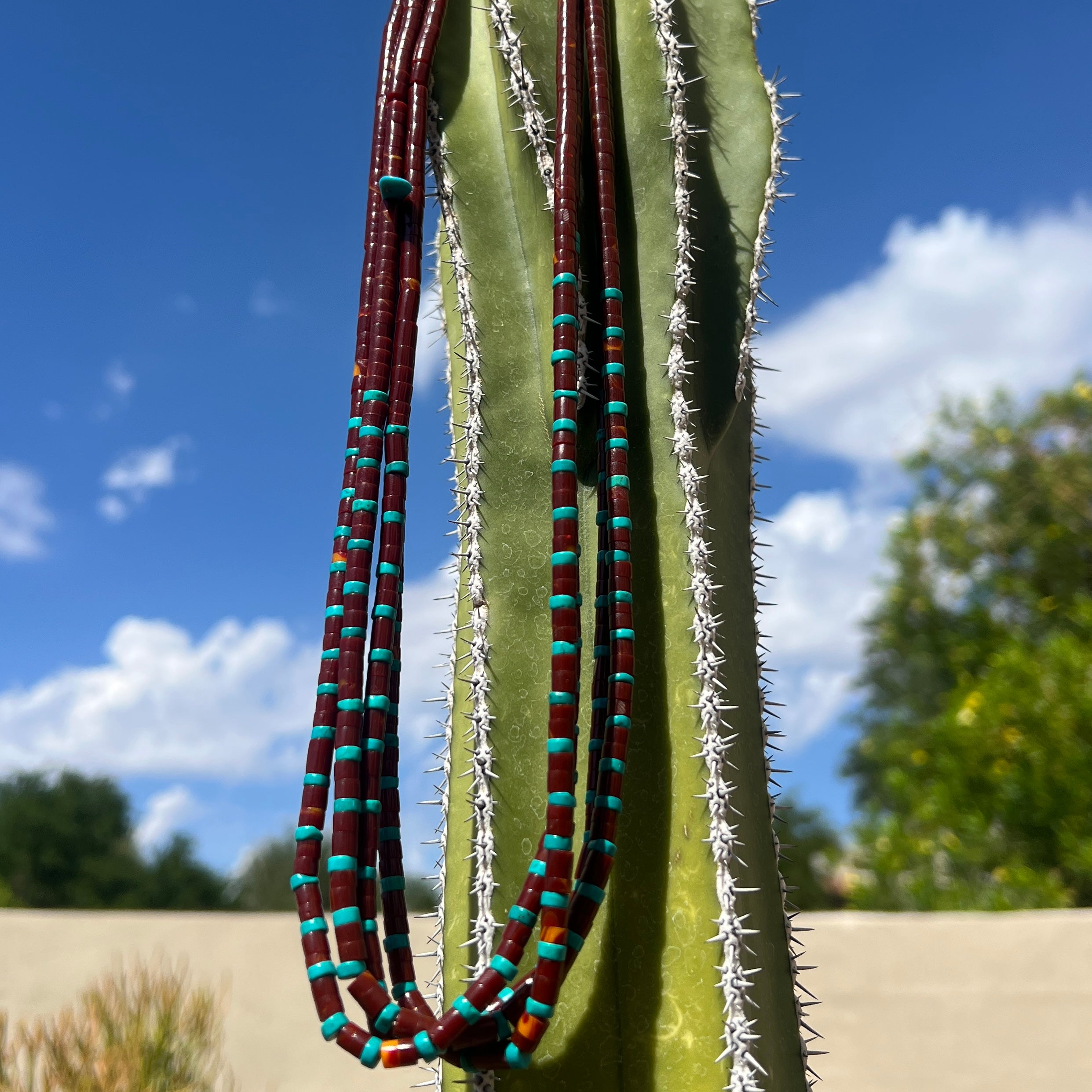 Red Jasper and Turquoise Heishi Four Strand Necklace Santo Domingo
