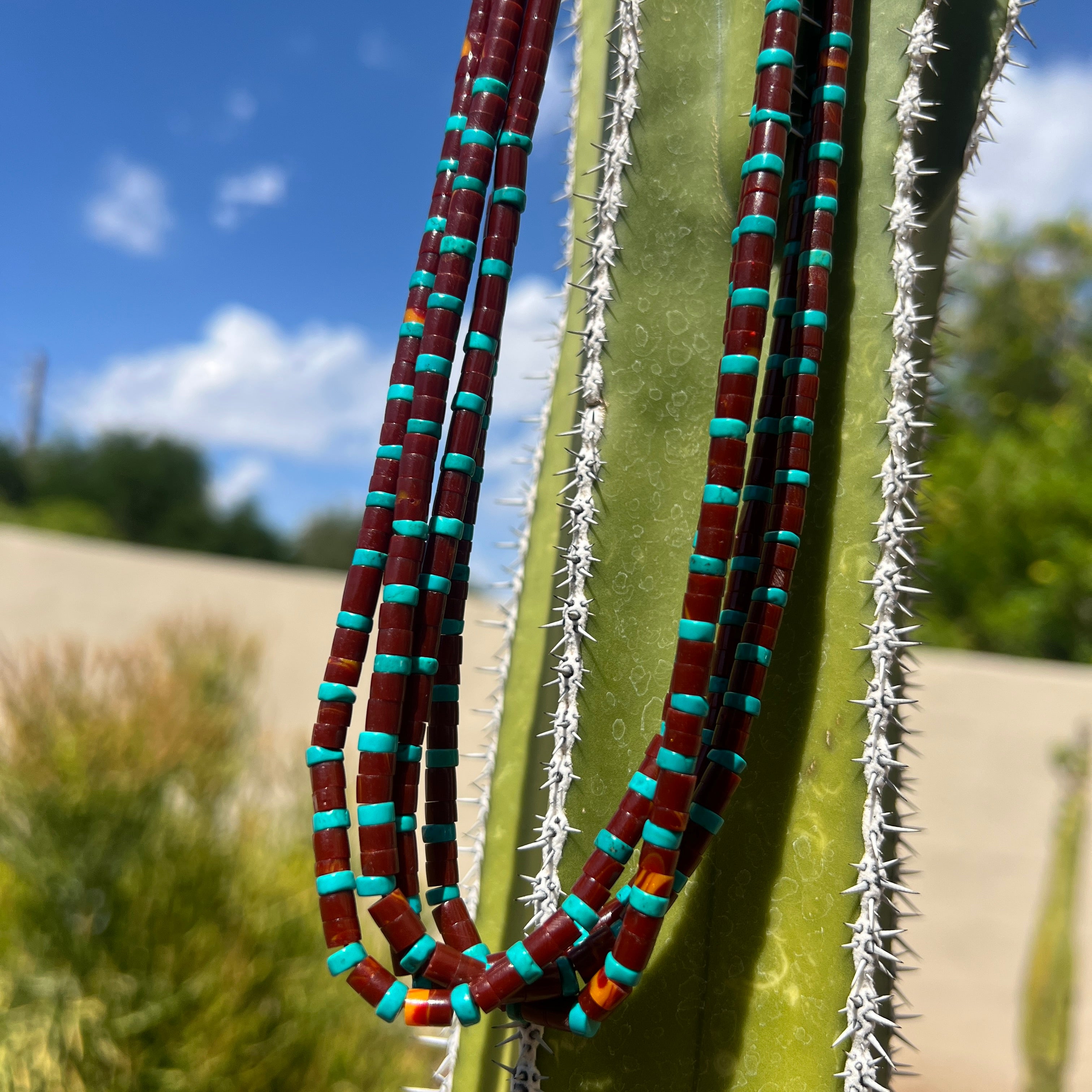 Red Jasper and Turquoise Heishi Four Strand Necklace Santo Domingo