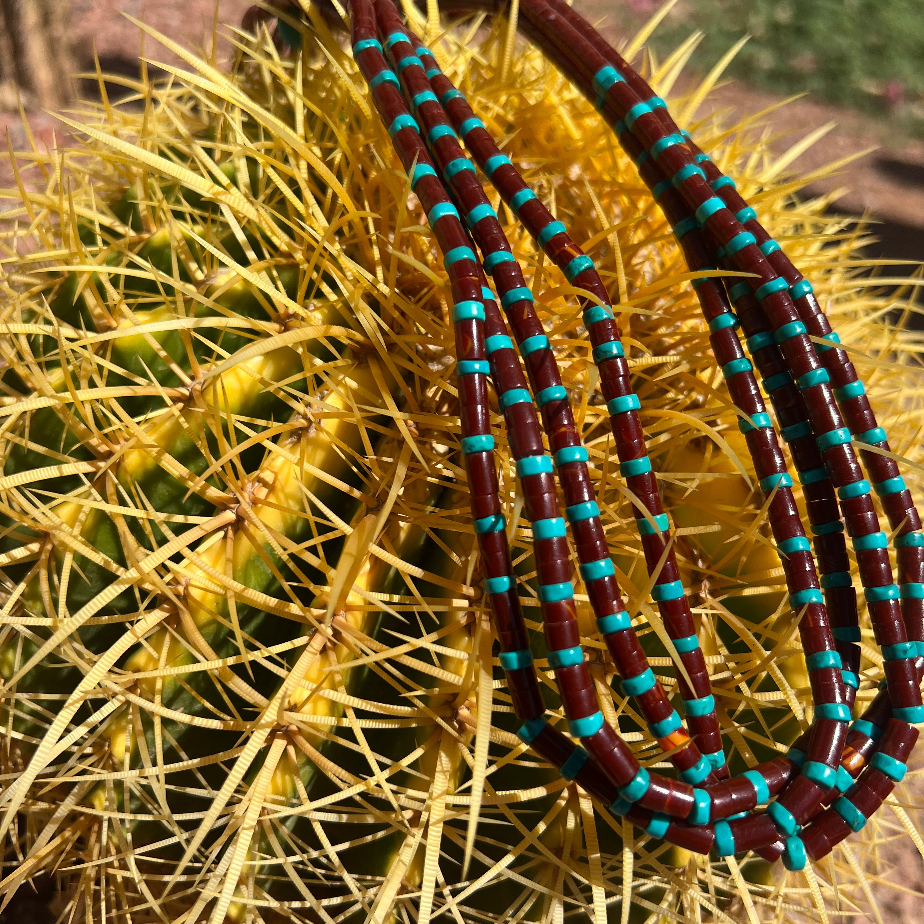 Red Jasper and Turquoise Heishi Four Strand Necklace Santo Domingo