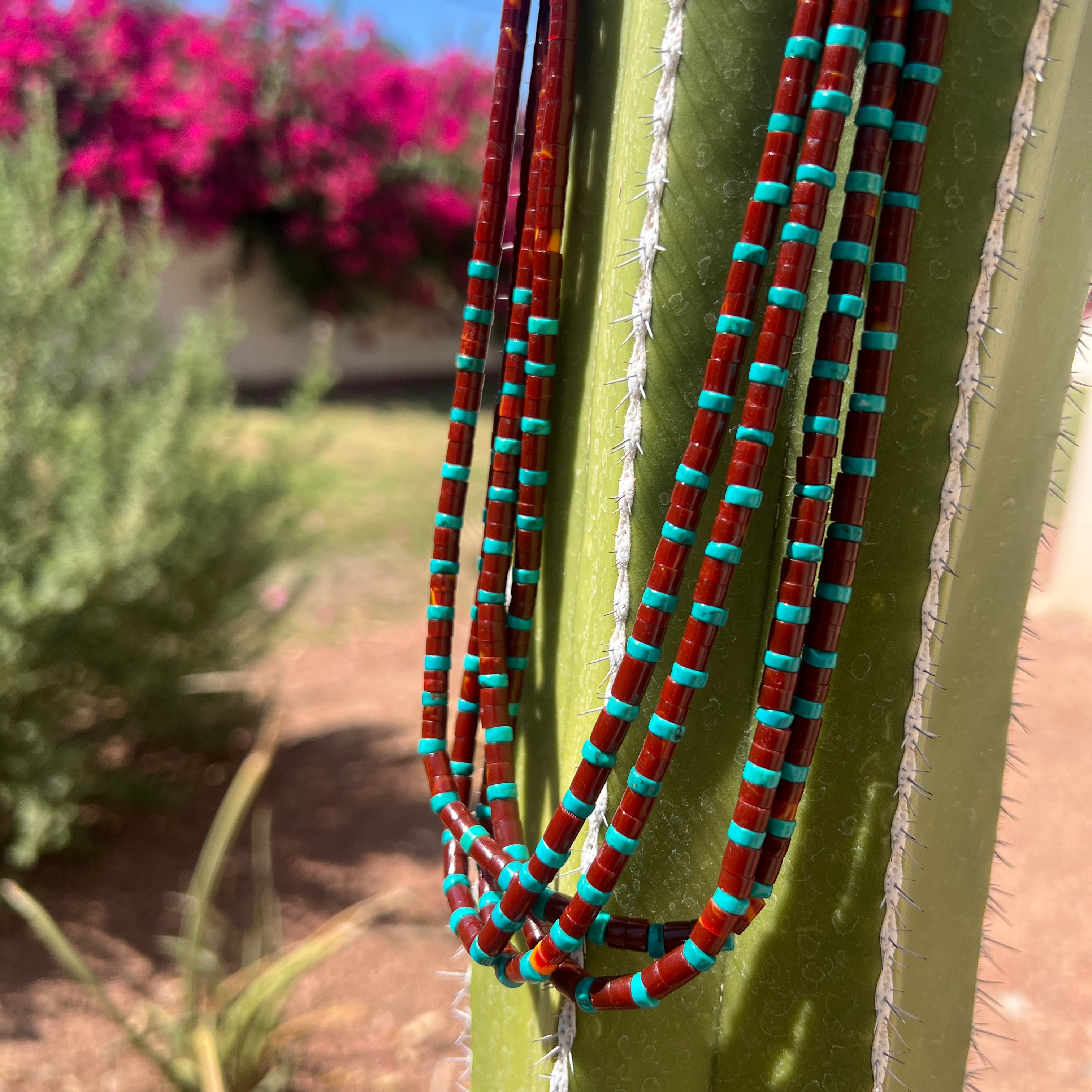 Red Jasper and Turquoise Heishi Four Strand Necklace Santo Domingo