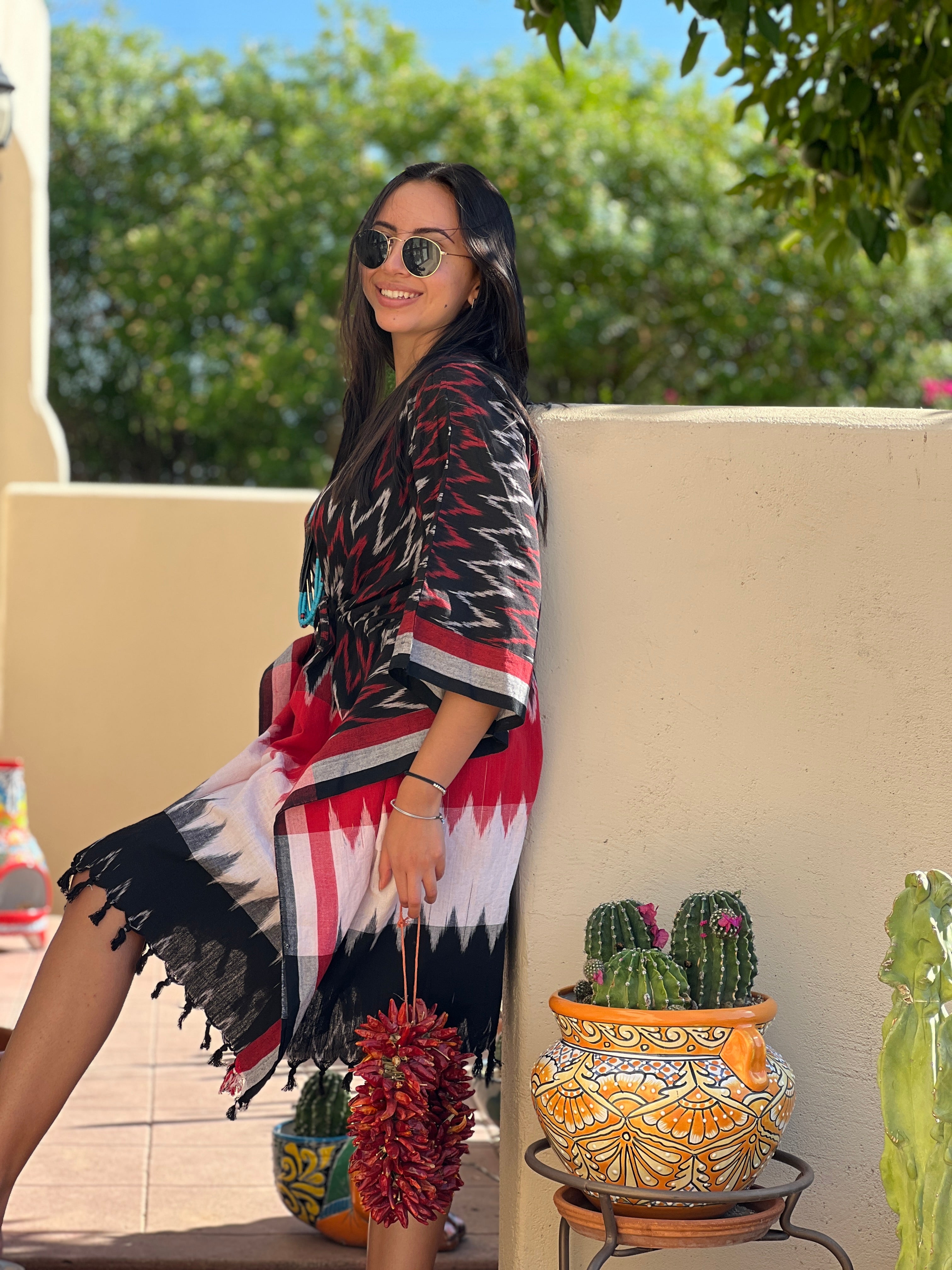 Belen Cotton Ikat Kaftan Dress Handwoven One of a Kind