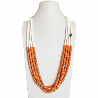 Orange Spiny Oyster and White Clam Shell Necklace Santo Domingo