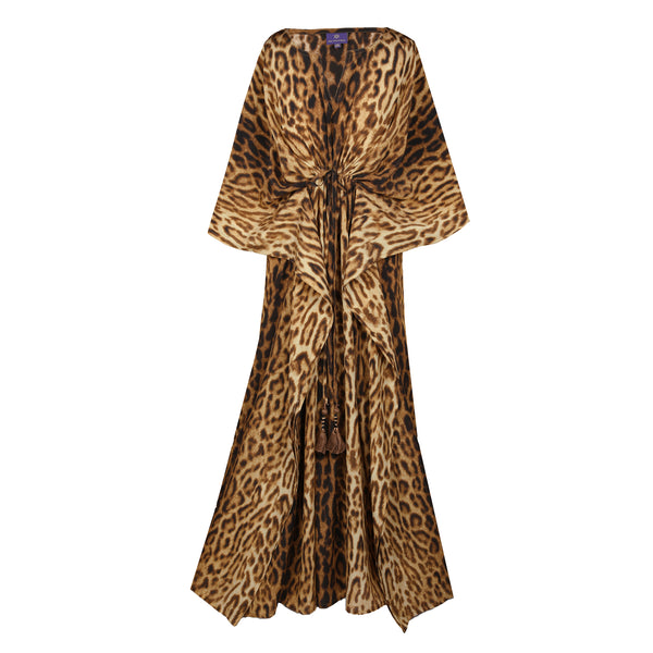 Jeanie Jaguar Italian Silk Maxi Kaftan Dress