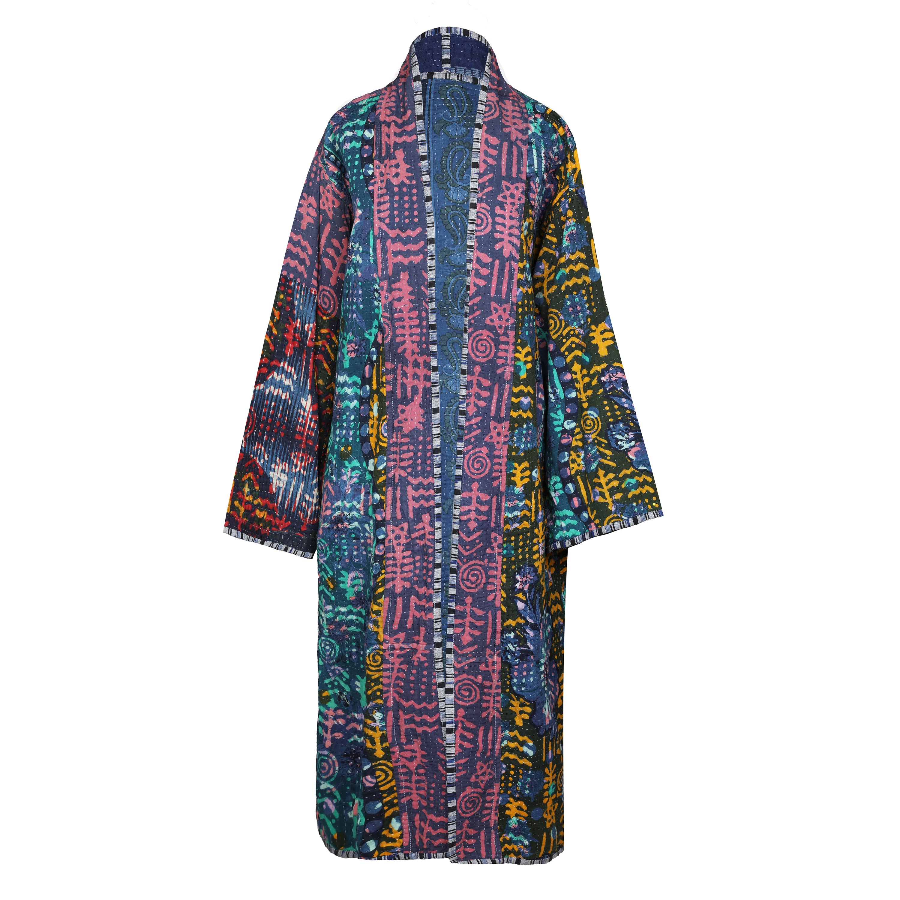 Ranchi Indigo Cotton Vintage Quilted Kantha Coat ONE OF KIND