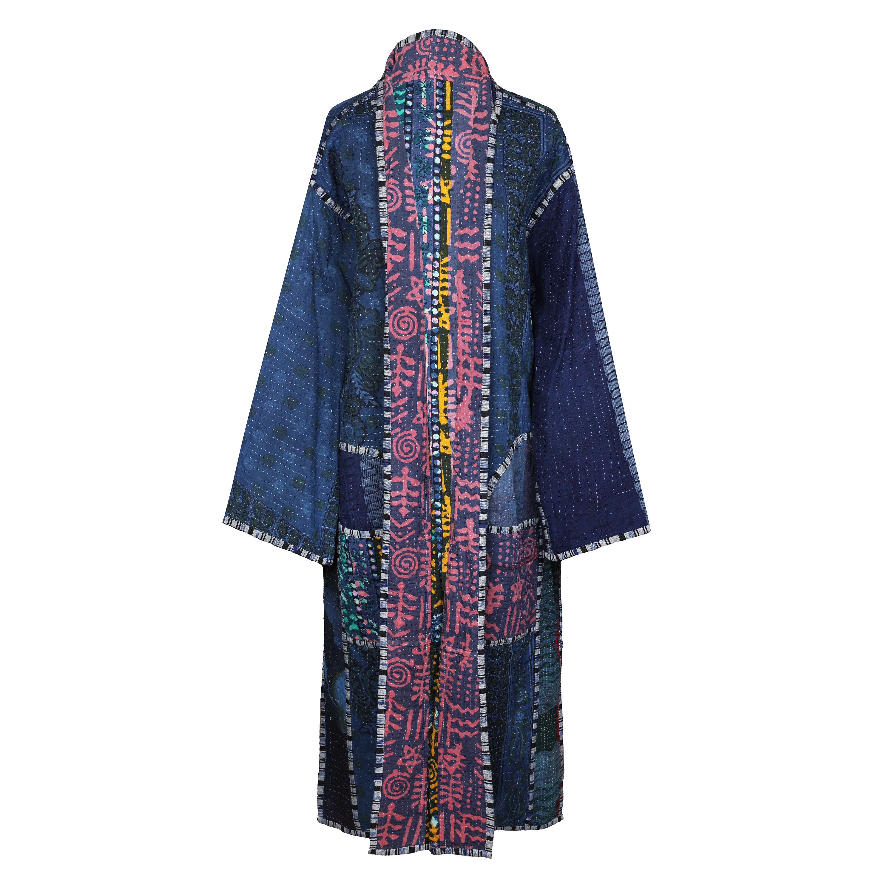 Ranchi Indigo Cotton Vintage Quilted Kantha Coat ONE OF KIND